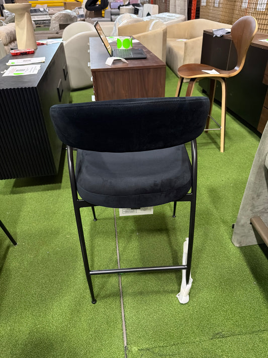 Uma Counter Stool - Plush Velvet: Black, Black
