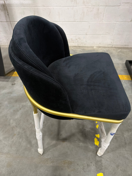 Angelo Counter Stool - Plush Velvet: Black, Brass Base