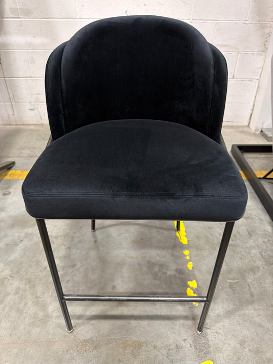 Angelo Counter Stool - Plush Velvet: Black, Black Base