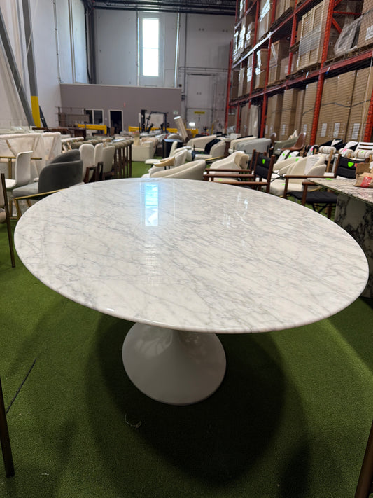 Tulip Table Oval - White Carrara Marble, White Base, 79"