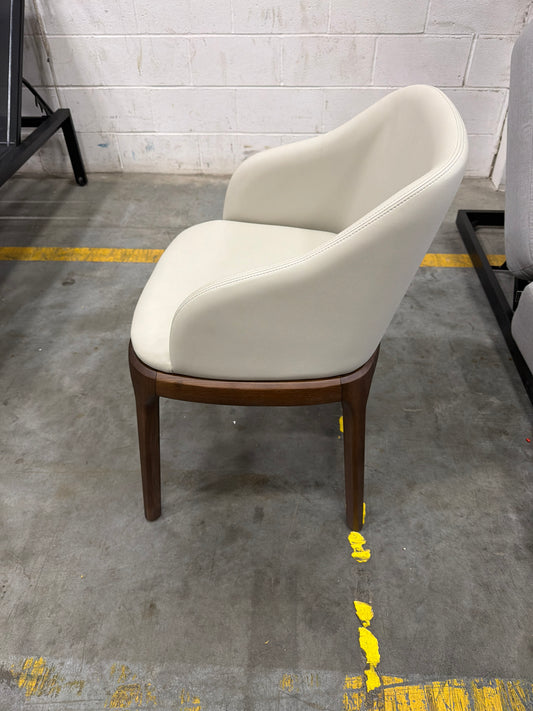 Aubrey Armchair - Microfiber Leather: Trento Taupe, Walnut Stain