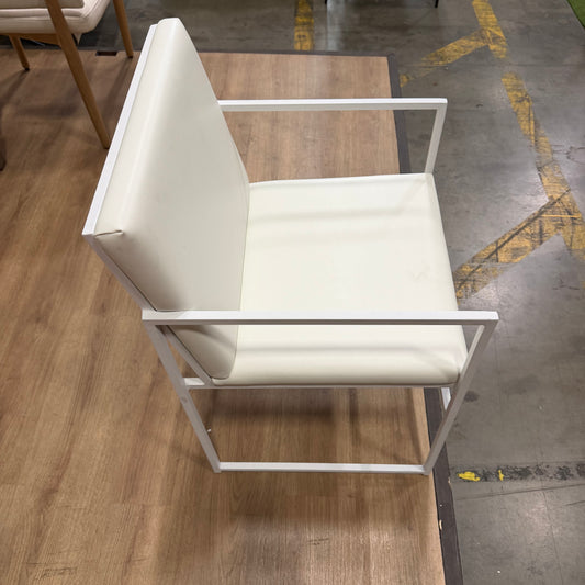Parson Dining Chair - Microfiber Leather: Trento Eggshell, White Frame
