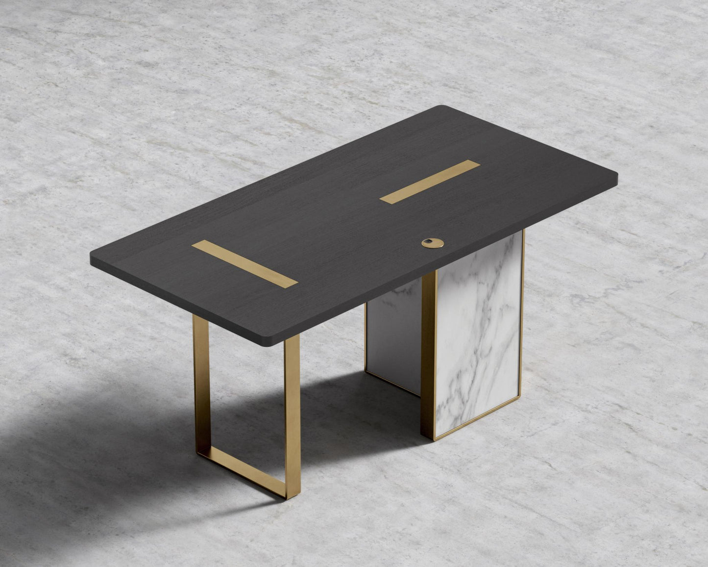 Augustus Desk - White Calacatta Ceramic, 63" x 31.5", Glossy White Lacquer