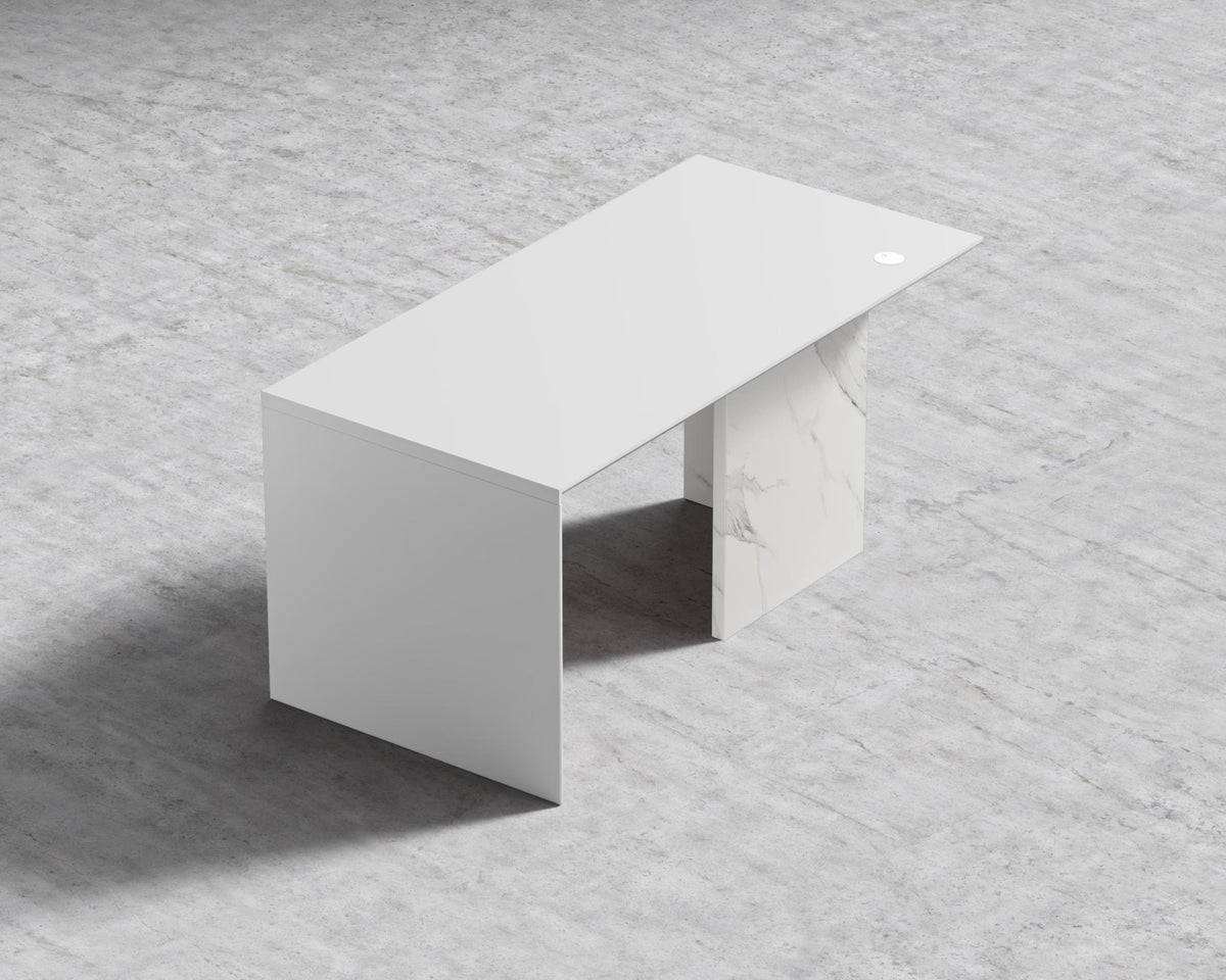 Gia Desk - White Calacatta Ceramic, 63" x 31.5", Walnut Veneer