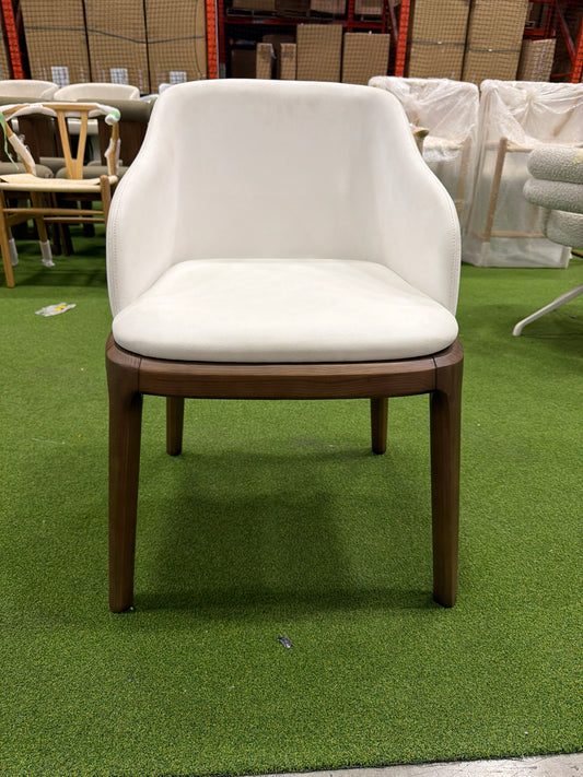 Aubrey Armchair - PU Leather: Monaco White, Walnut Stain