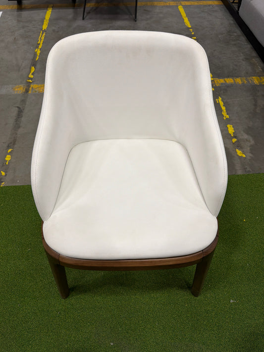Aubrey Armchair - PU Leather: Monaco White, Walnut Stain