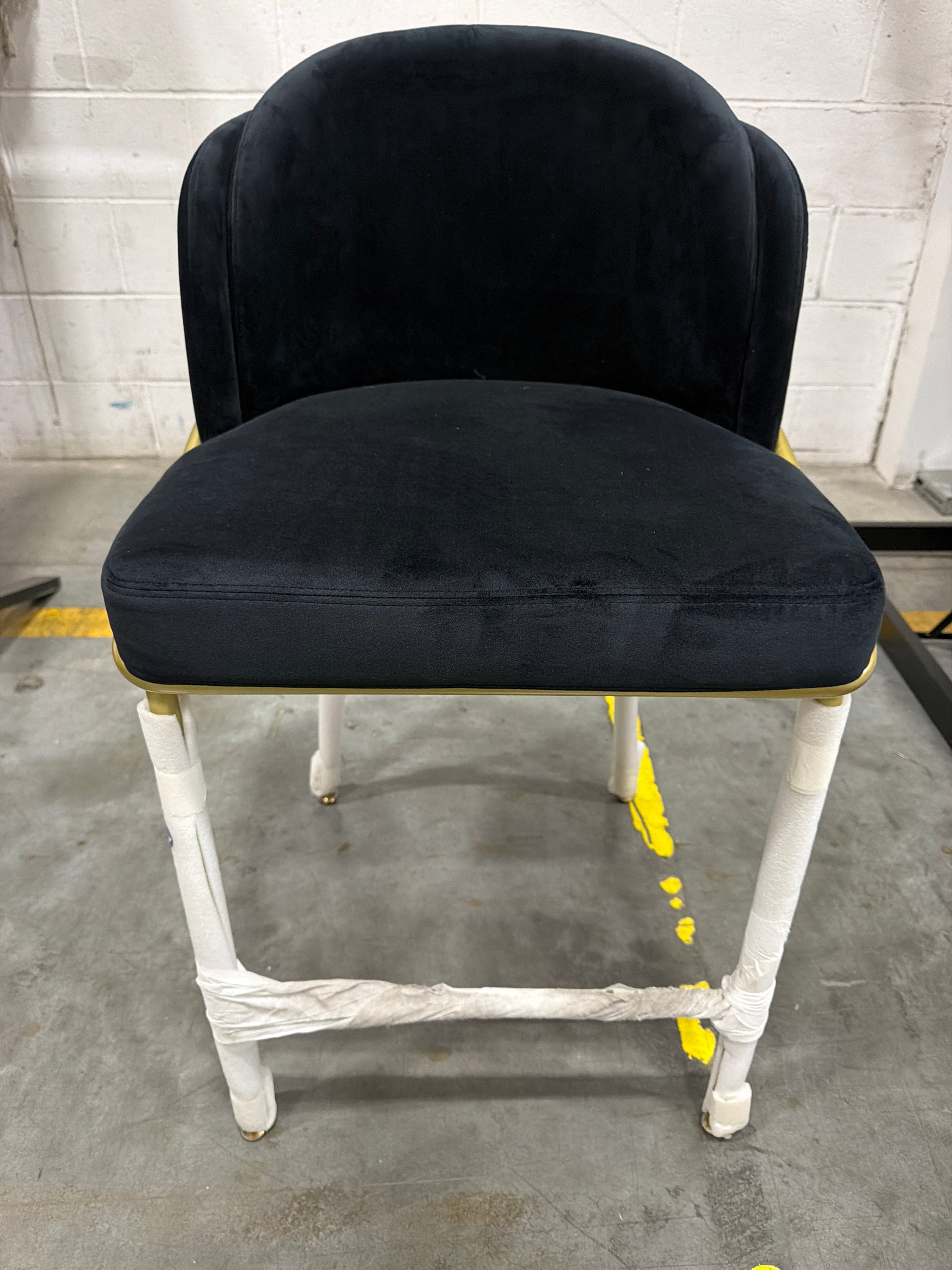 Angelo Counter Stool - Plush Velvet: Black, Brass Base