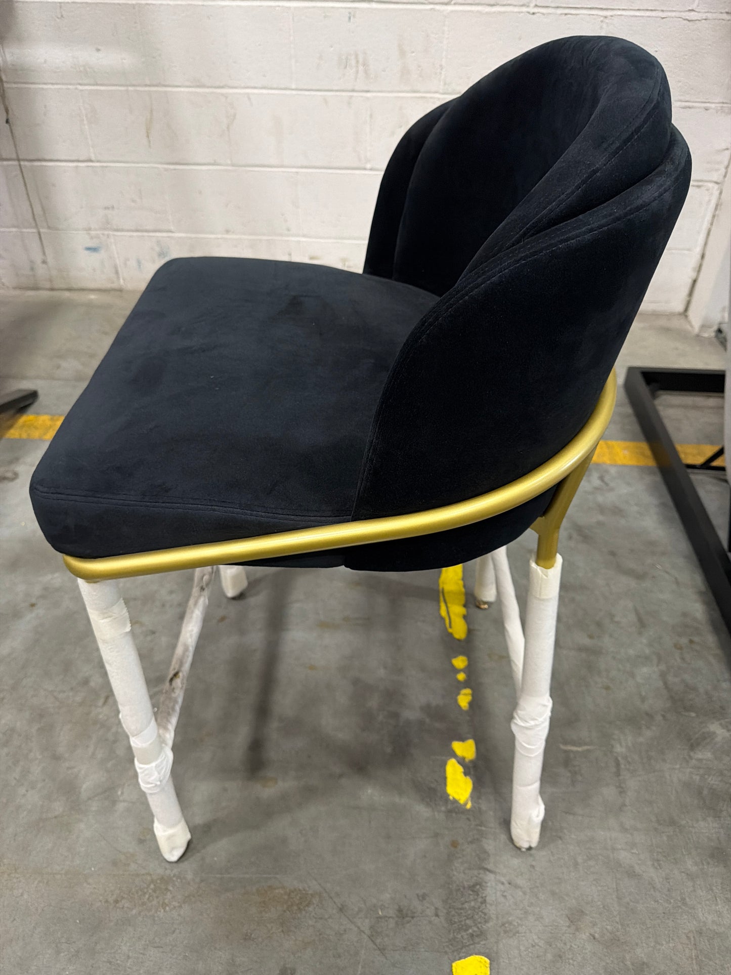 Angelo Counter Stool - Plush Velvet: Black, Brass Base