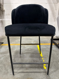 Angelo Counter Stool - Plush Velvet: Black, Black Base