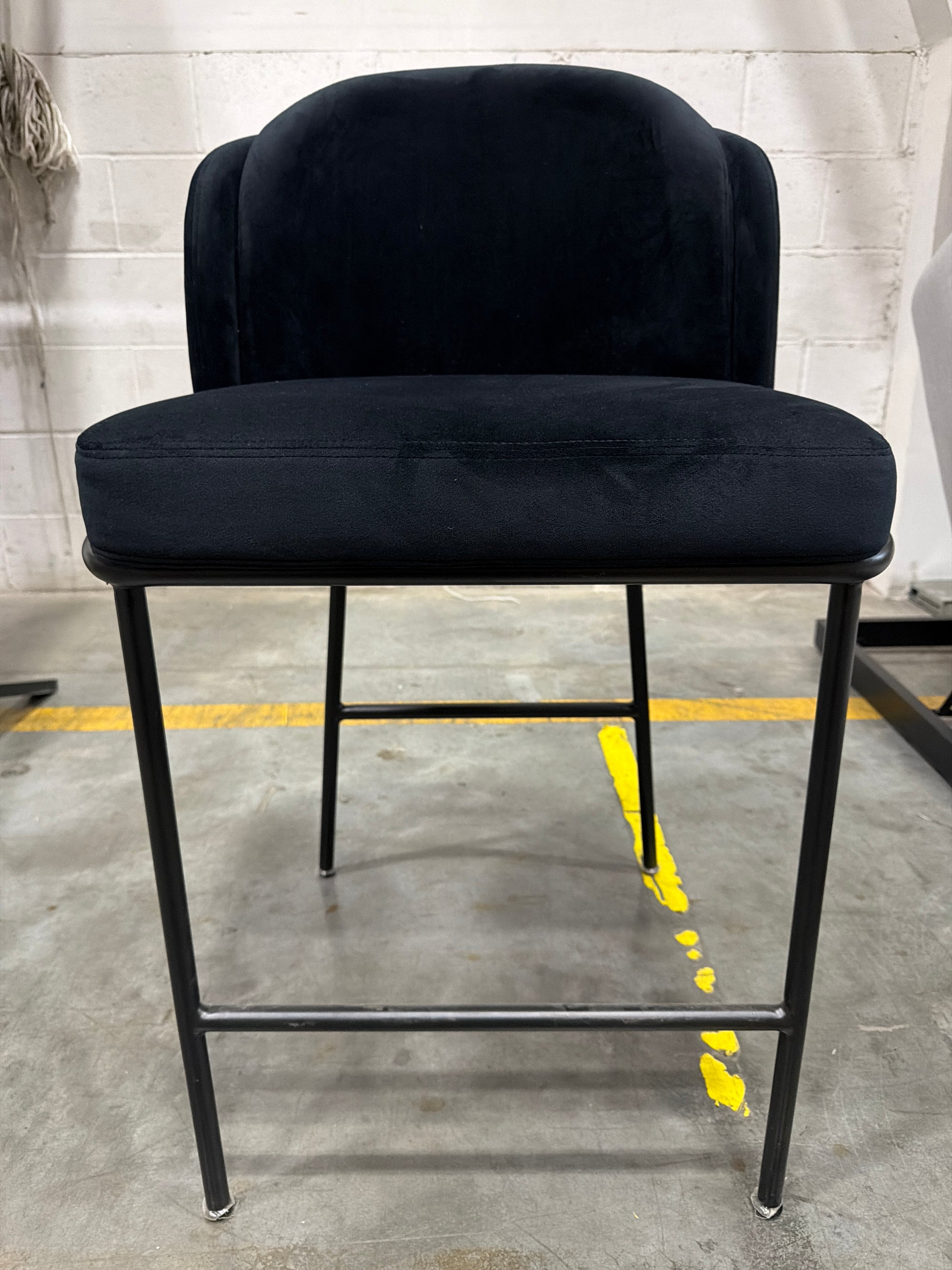 Angelo Counter Stool - Plush Velvet: Black, Black Base