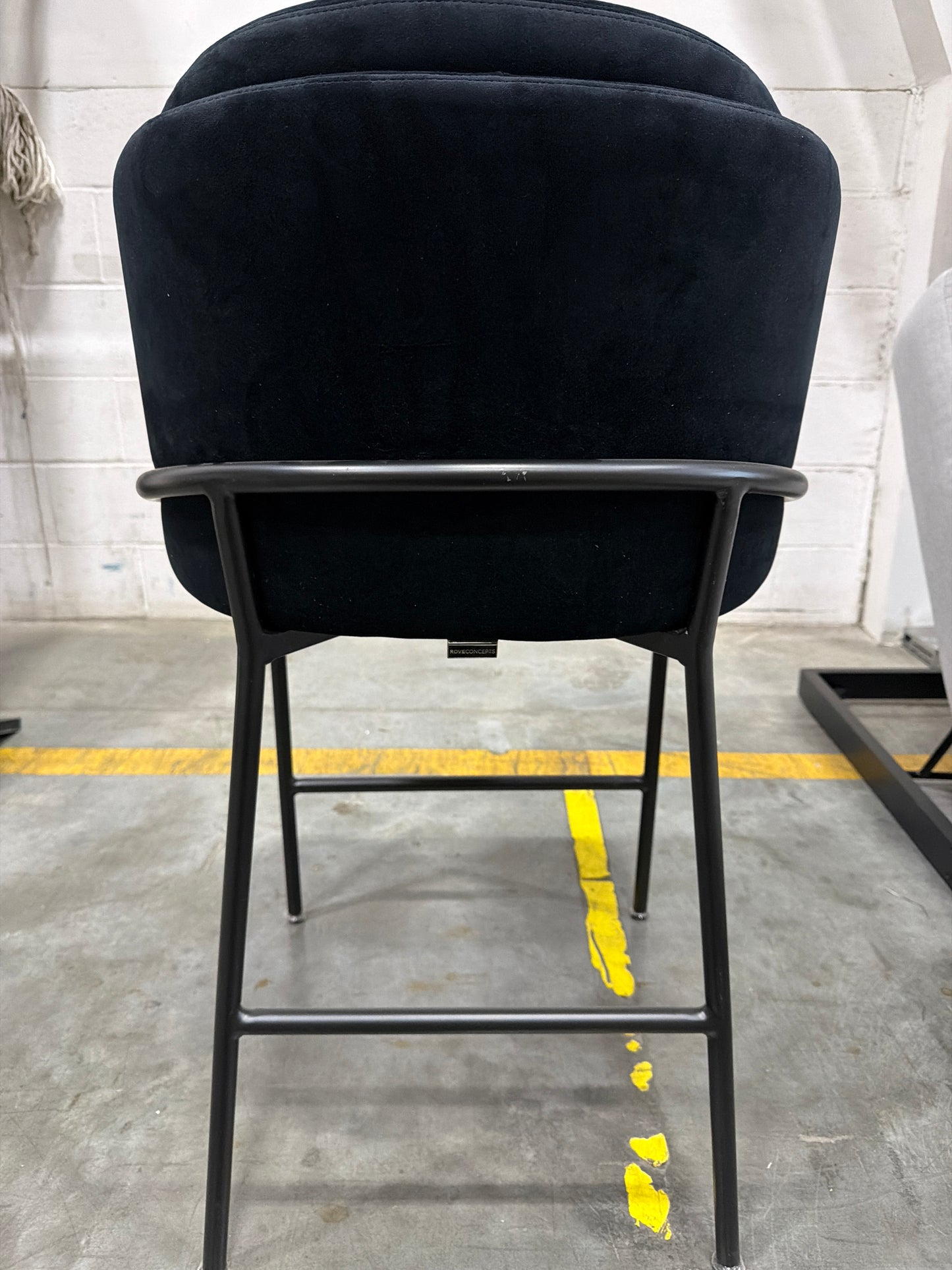 Angelo Counter Stool - Plush Velvet: Black, Black Base