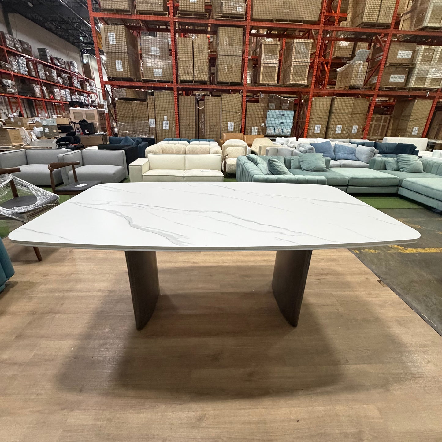 Solana Dining Table - White Calacatta Ceramic, Antique Brushed Brass Base, 71" | 180cm