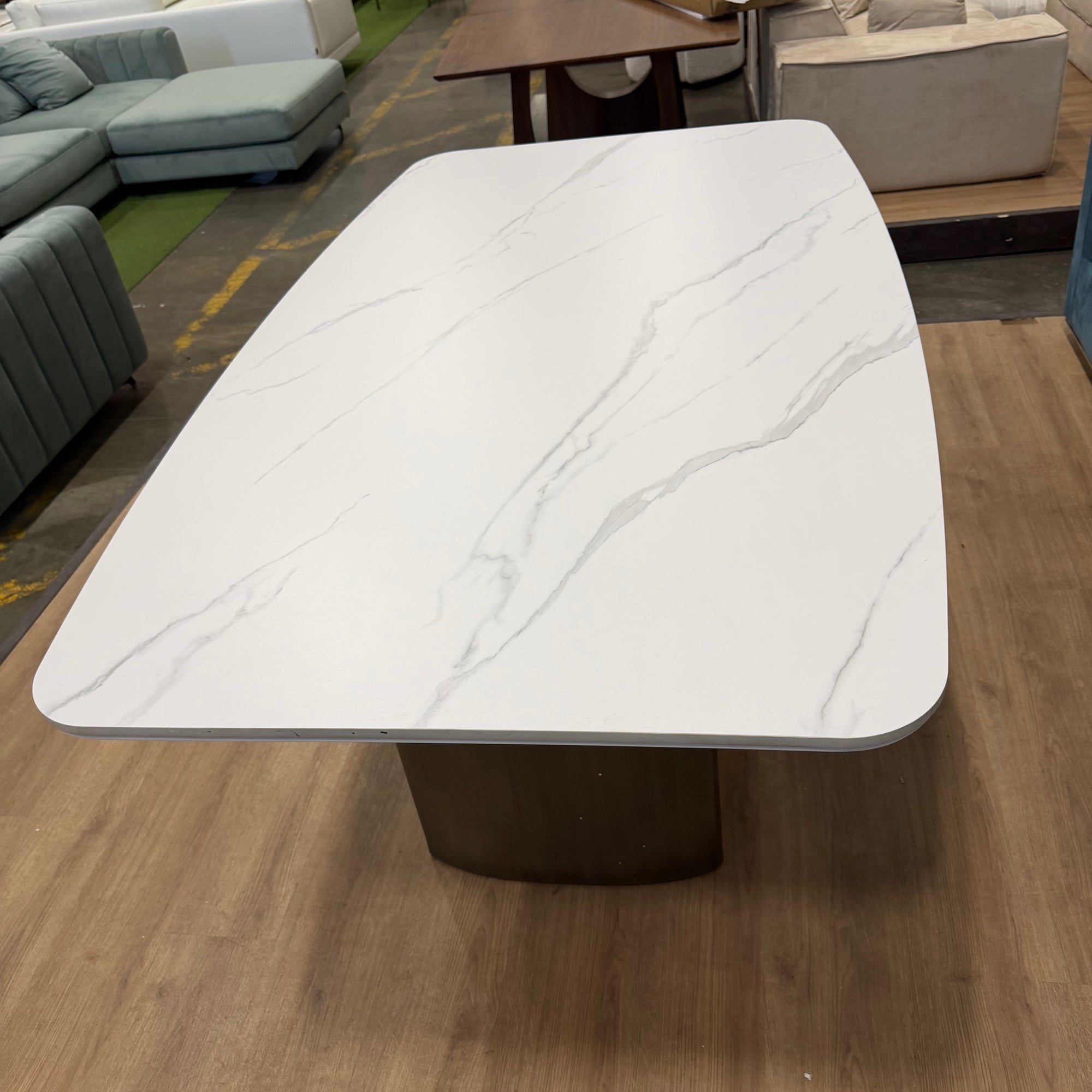 Solana Dining Table - White Calacatta Ceramic, Antique Brushed Brass Base, 71" | 180cm