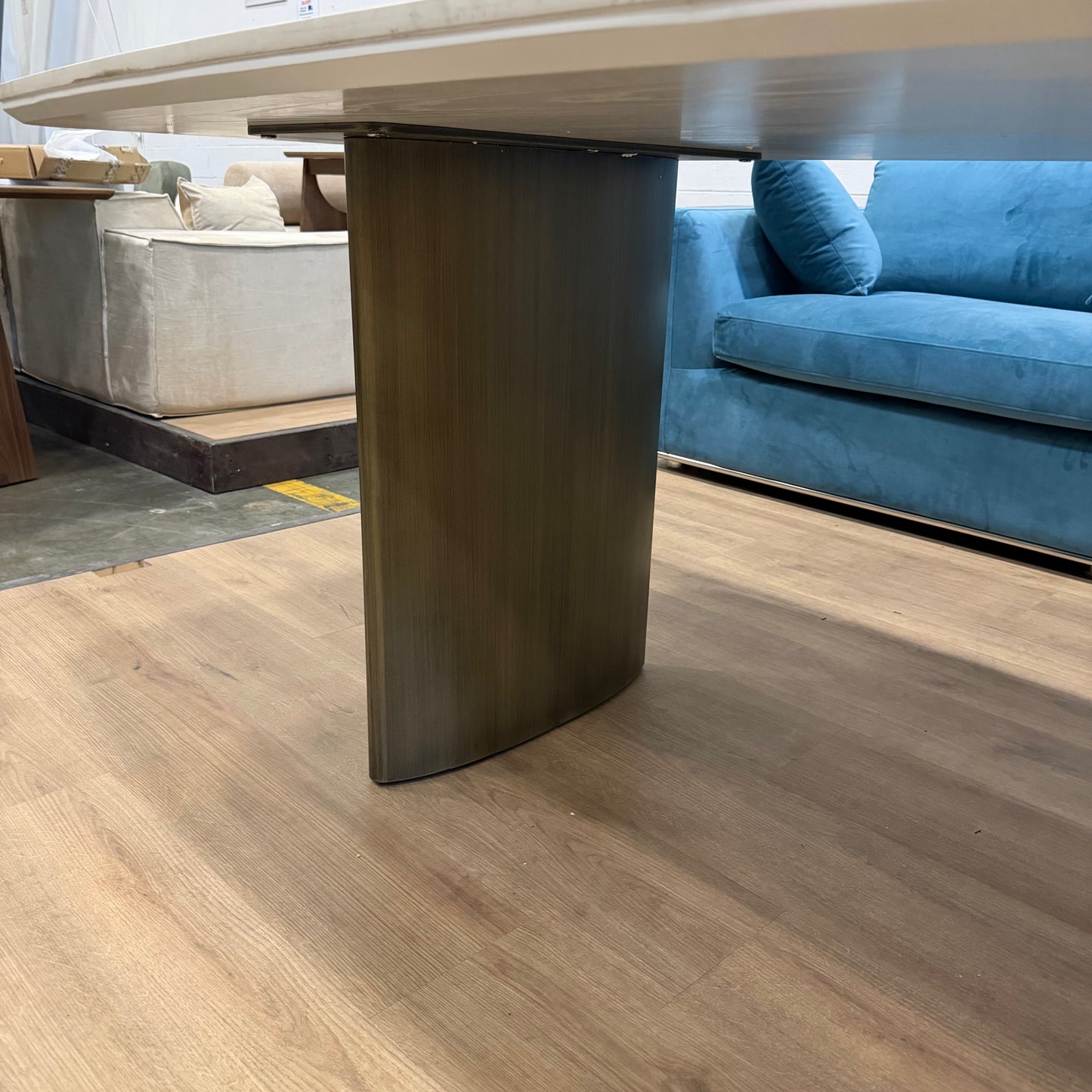 Solana Dining Table - White Calacatta Ceramic, Antique Brushed Brass Base, 71" | 180cm