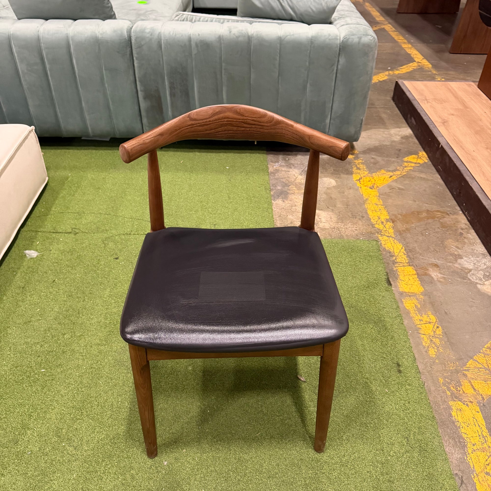 Elbow Chair - PU Leather: Monaco Black, Walnut Stain