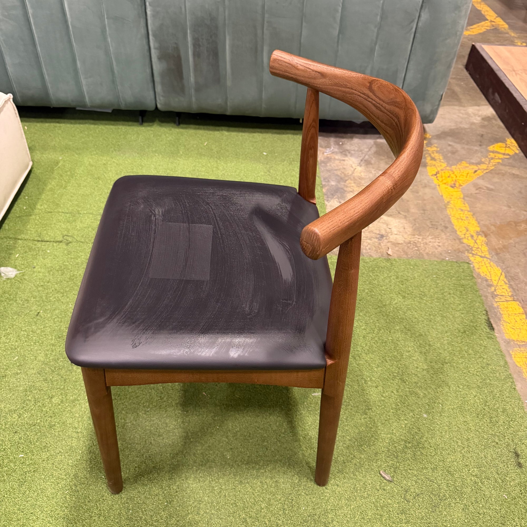 Elbow Chair - PU Leather: Monaco Black, Walnut Stain