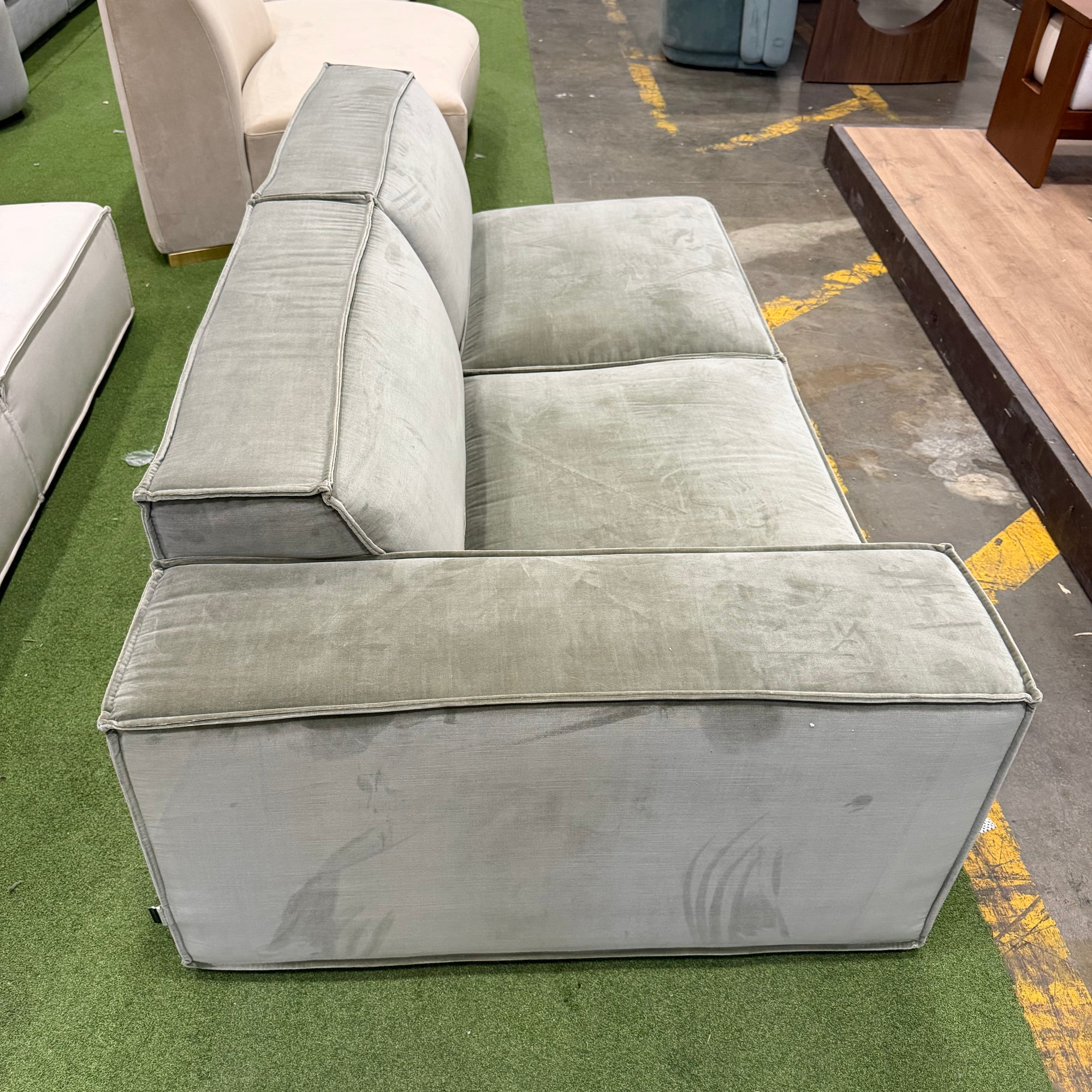 Porter Left Arm Two Seater - Cotton Velvet: Verdant