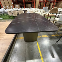 Solana Dining Table - Black Pietra Ceramic, Antique Brushed Brass Base, 71" | 180cm