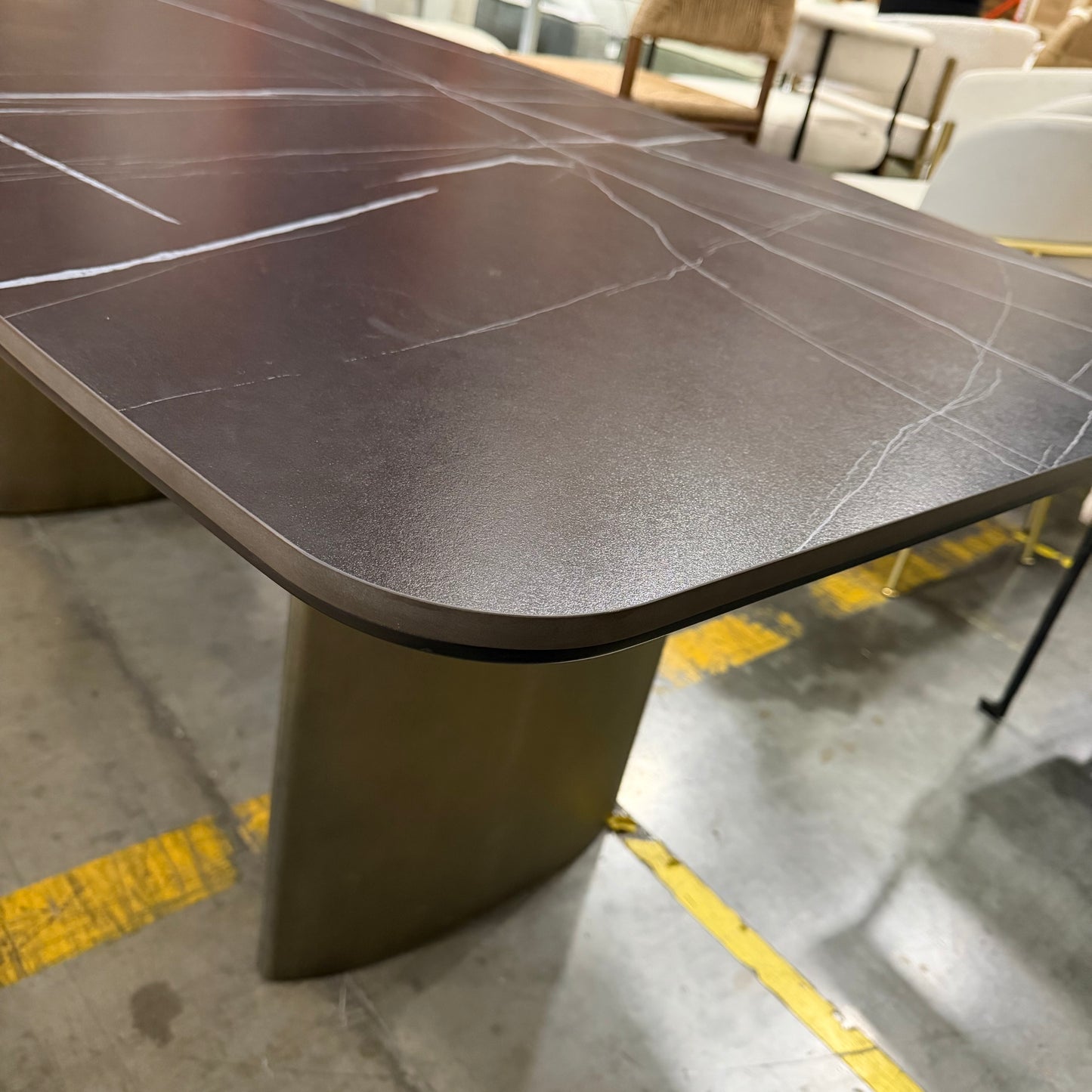 Solana Dining Table - Black Pietra Ceramic, Antique Brushed Brass Base, 71" | 180cm