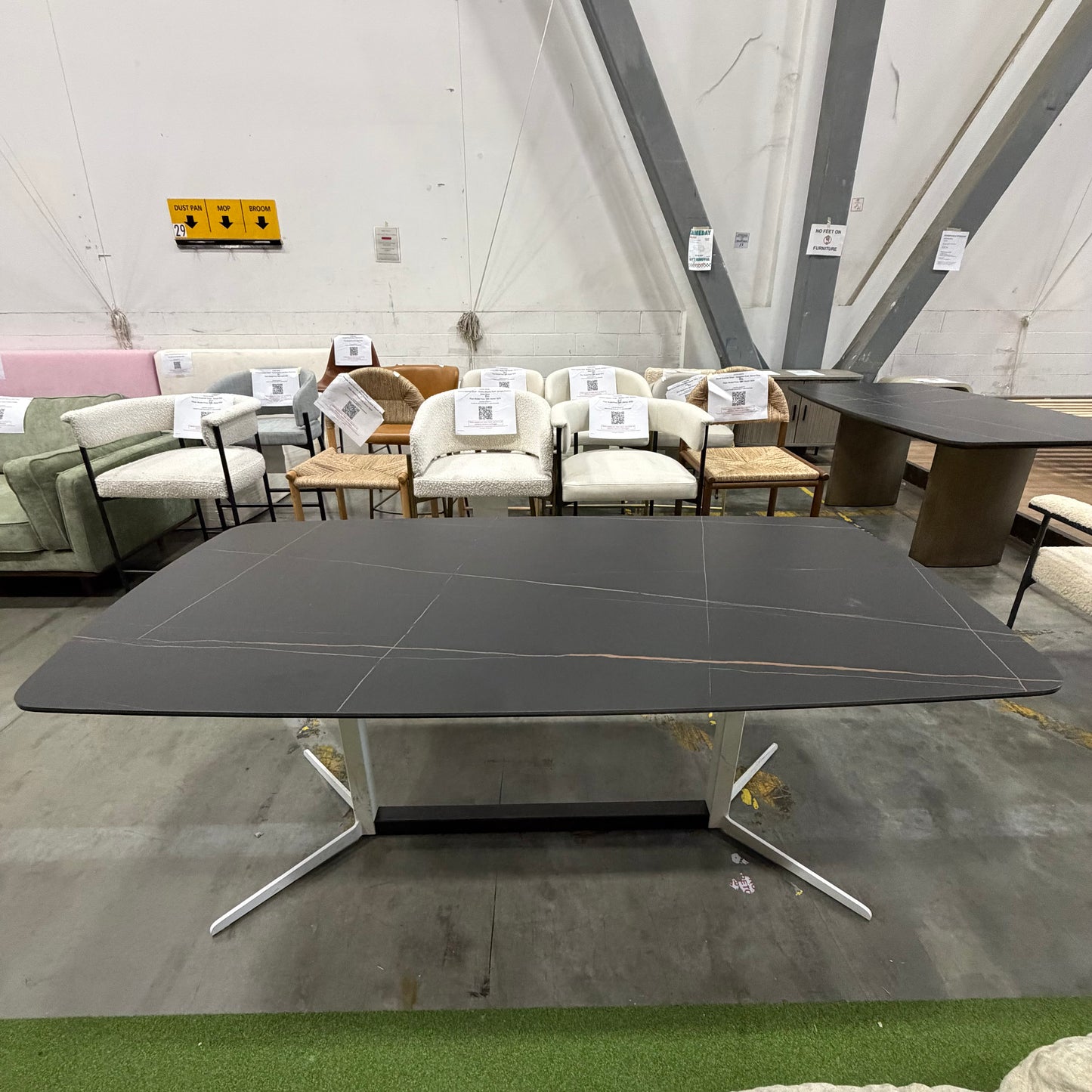 Elaine Dining Table - Black Pietra Ceramic, White Base, 71" | 180cm