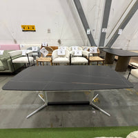 Elaine Dining Table - Black Pietra Ceramic, White Base, 71" | 180cm