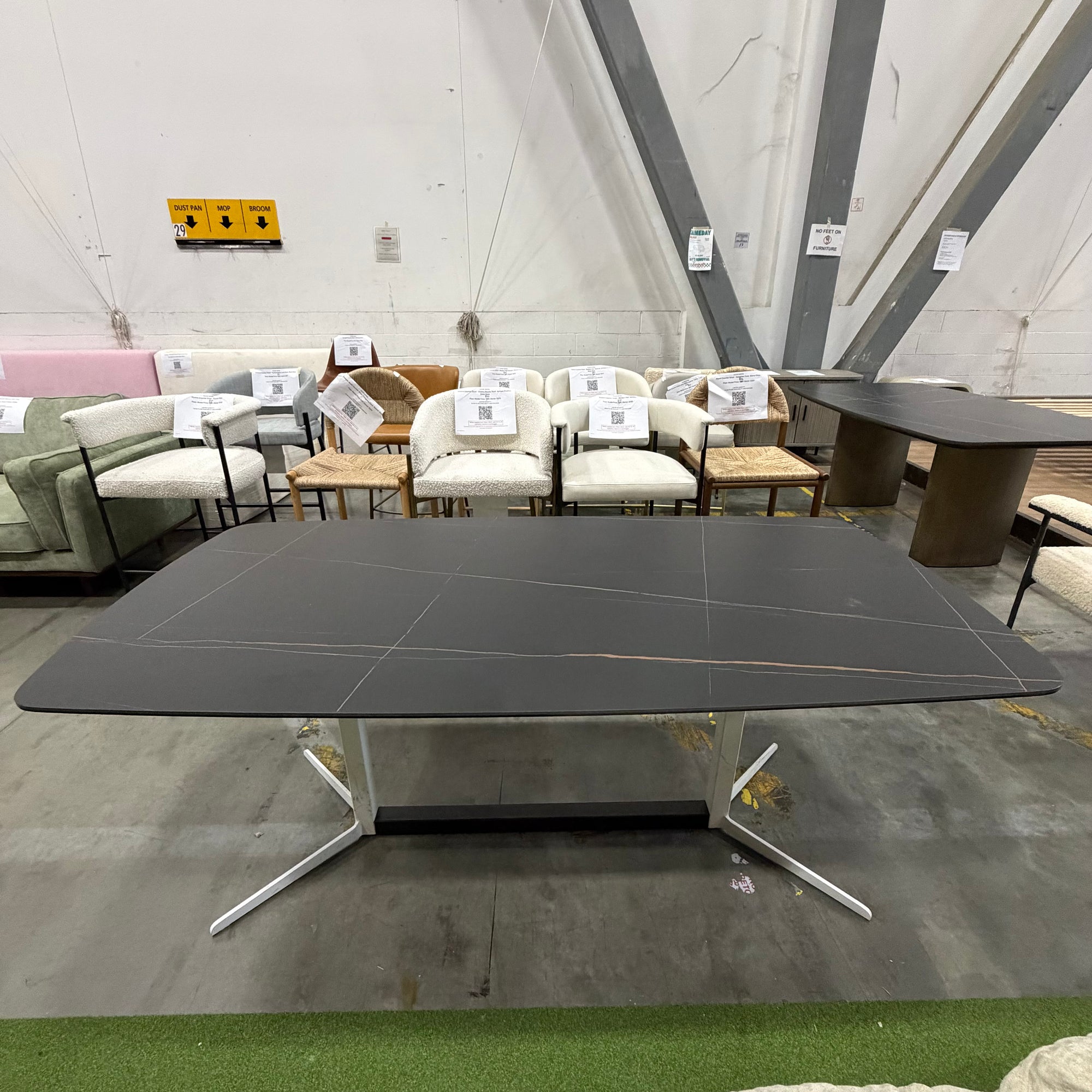 Elaine Dining Table - Black Pietra Ceramic, White Base, 71" | 180cm