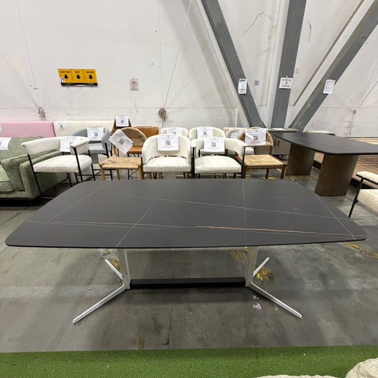 Elaine Dining Table - Black Pietra Ceramic, White Base, 71" | 180cm