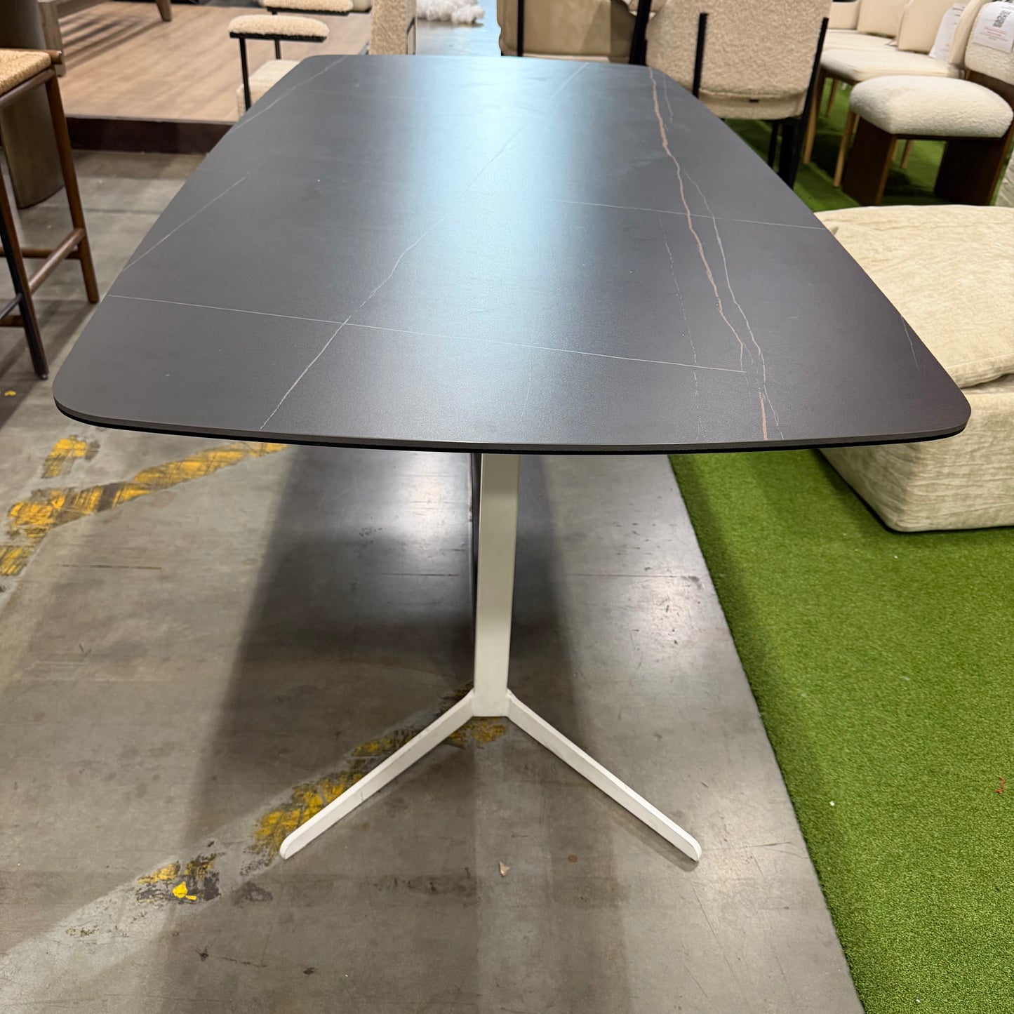 Elaine Dining Table - Black Pietra Ceramic, White Base, 71" | 180cm