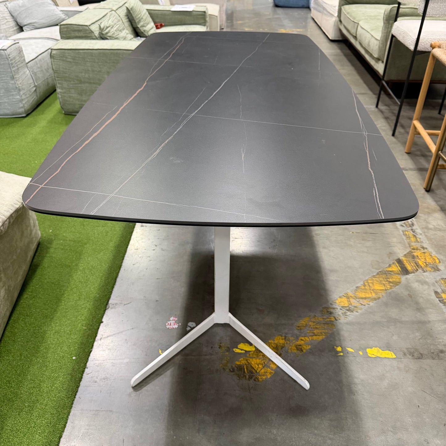 Elaine Dining Table - Black Pietra Ceramic, White Base, 71" | 180cm
