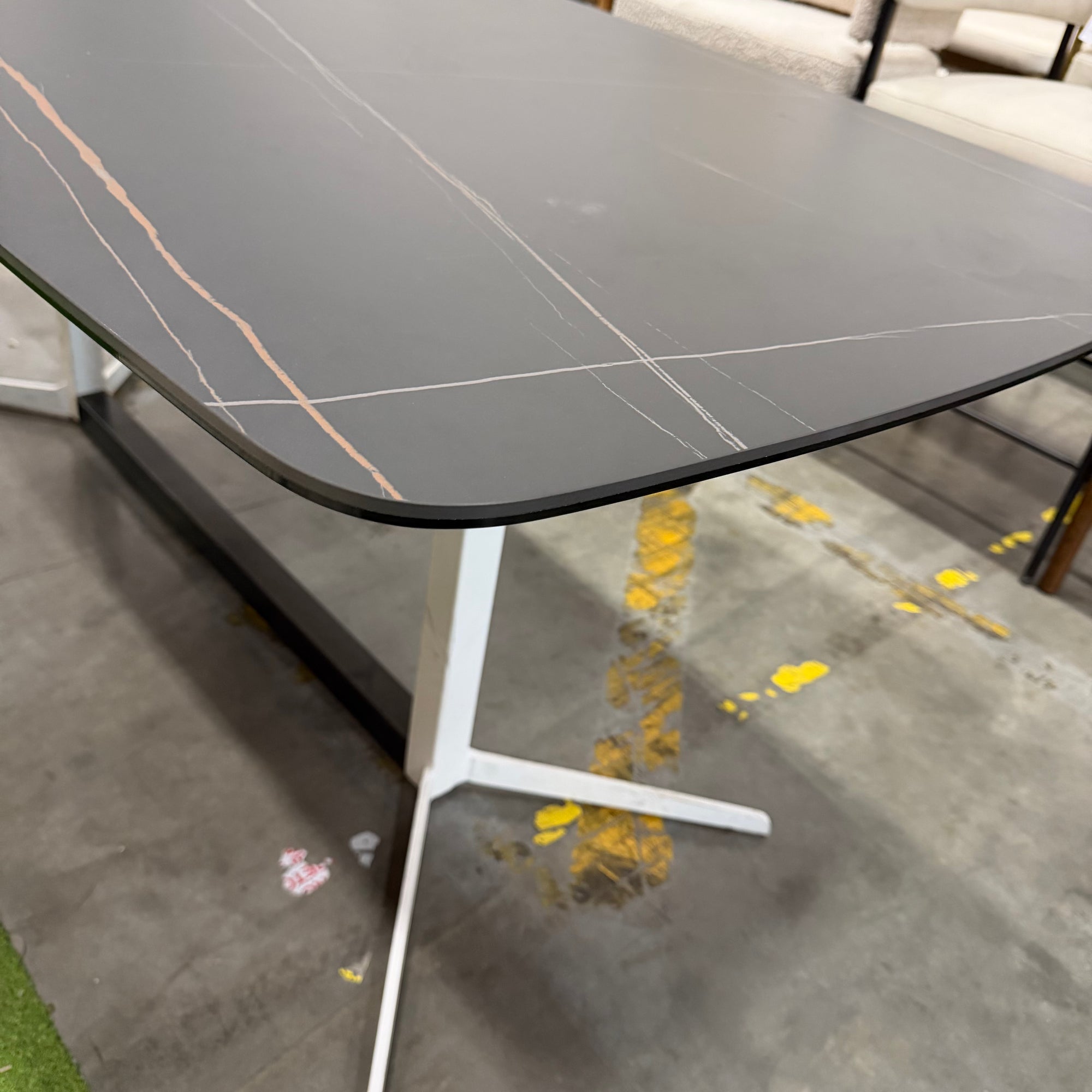Elaine Dining Table - Black Pietra Ceramic, White Base, 71" | 180cm
