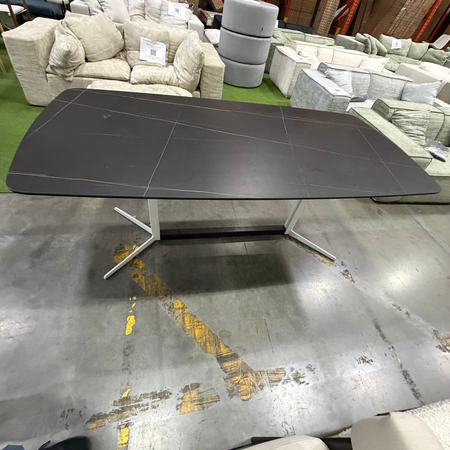 Elaine Dining Table - Black Pietra Ceramic, White Base, 71" | 180cm