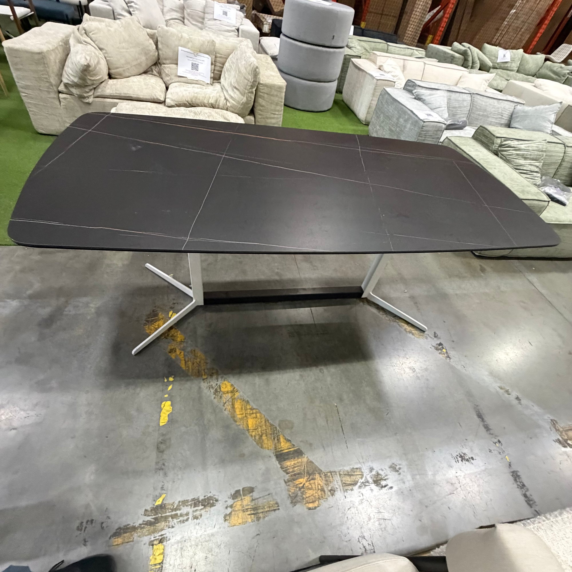 Elaine Dining Table - Black Pietra Ceramic, White Base, 71" | 180cm