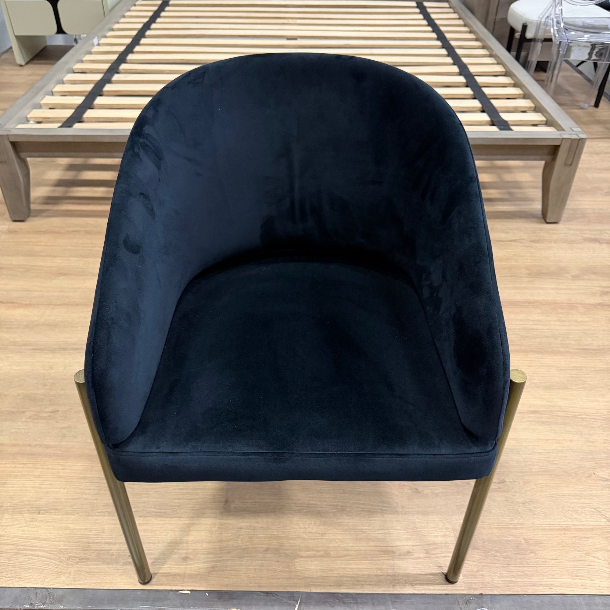 Solana Dining Chair - Plush Velvet: Black, Antique Brushed Brass Base - FLOOR MODEL