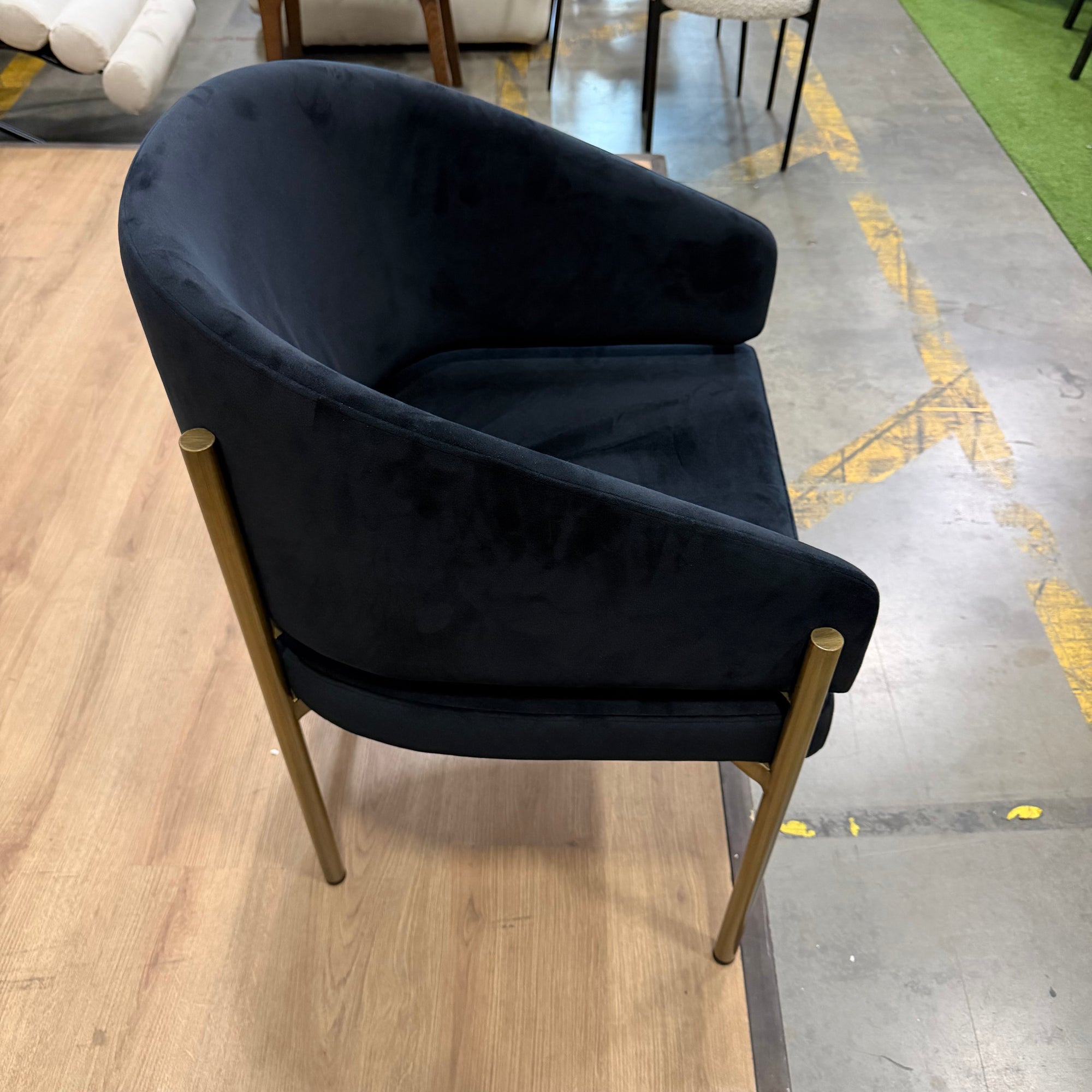 Solana Dining Chair - Plush Velvet: Black, Antique Brushed Brass Base - FLOOR MODEL
