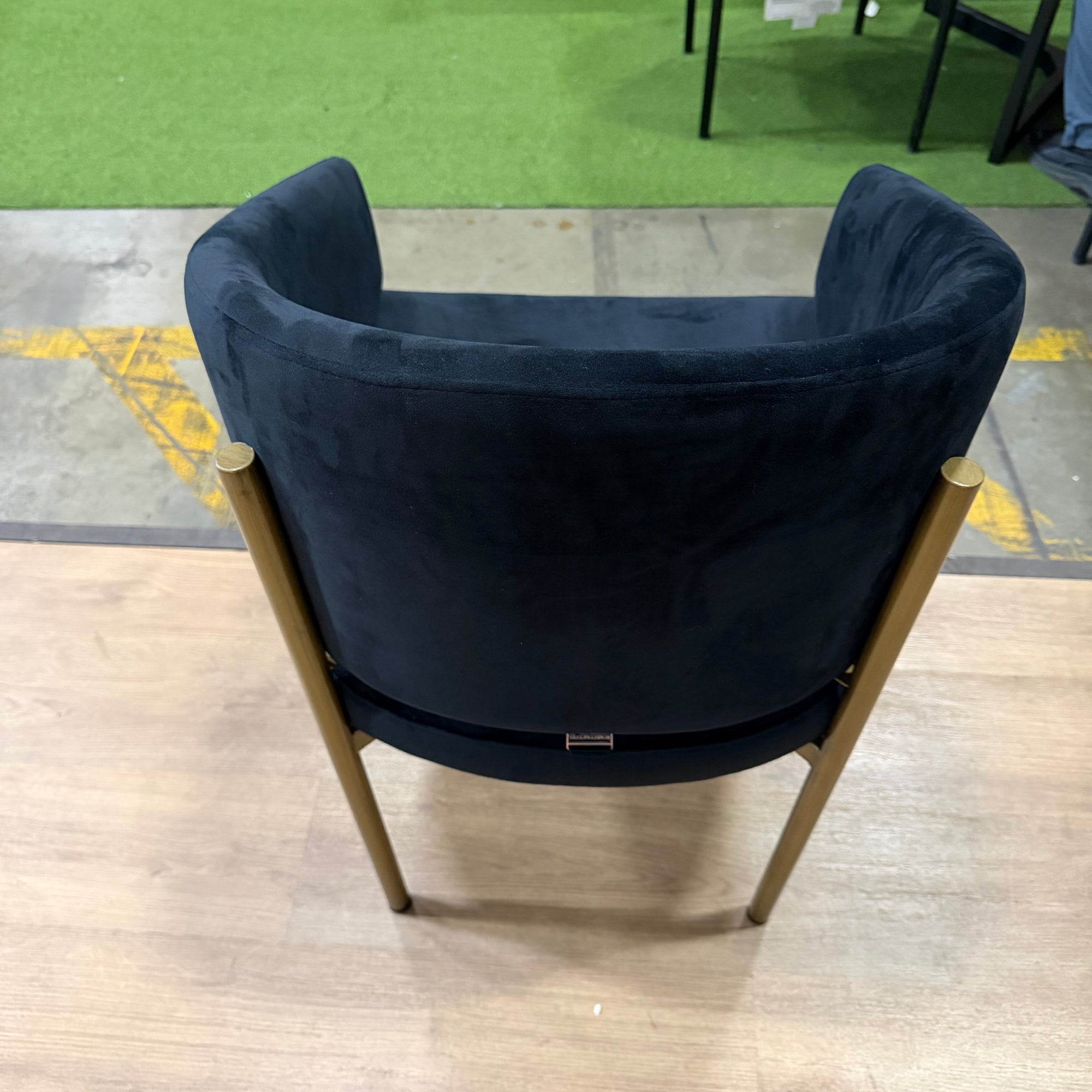 Solana Dining Chair - Plush Velvet: Black, Antique Brushed Brass Base - FLOOR MODEL