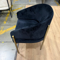 Solana Dining Chair - Plush Velvet: Black, Antique Brushed Brass Base - FLOOR MODEL