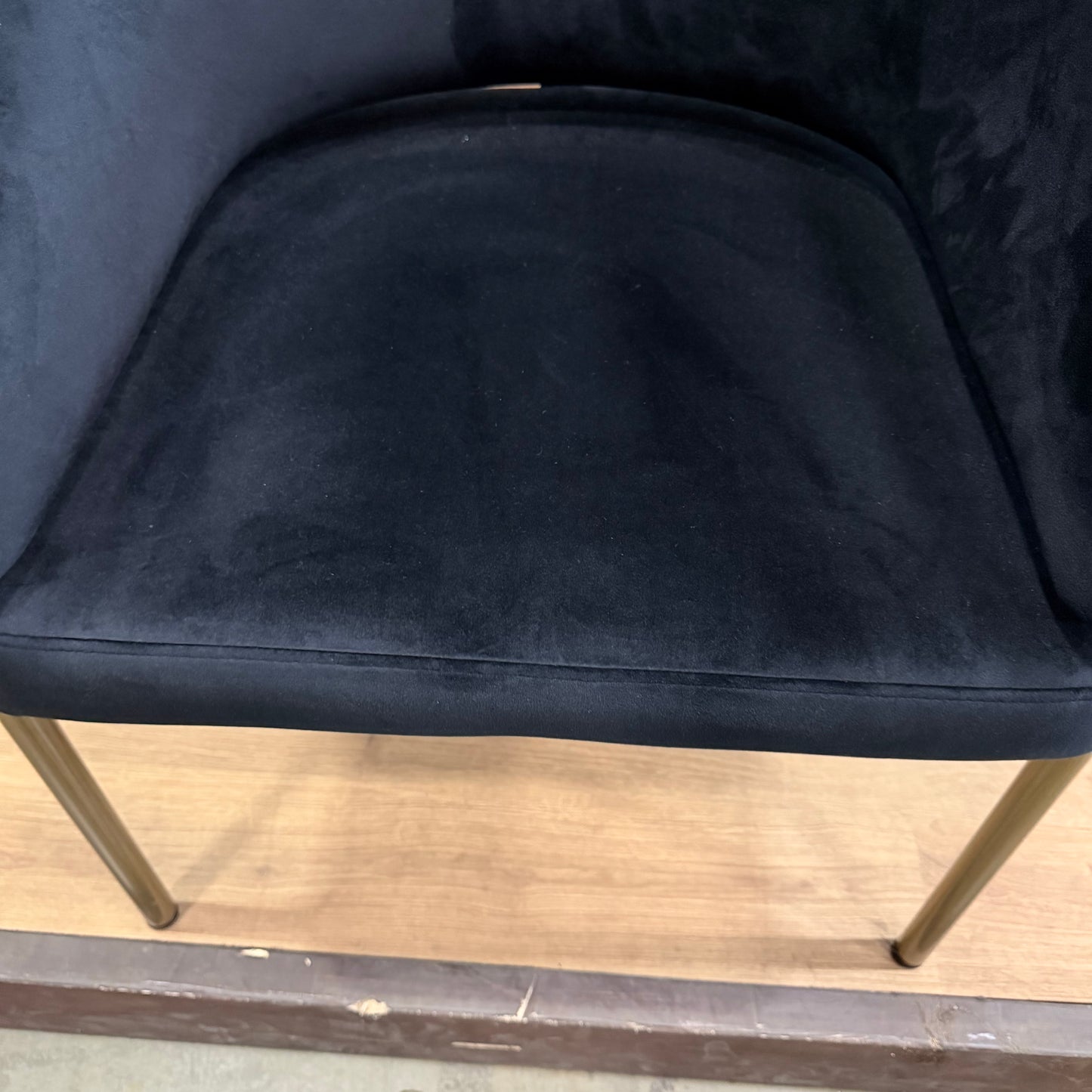 Solana Dining Chair - Plush Velvet: Black, Antique Brushed Brass Base - FLOOR MODEL