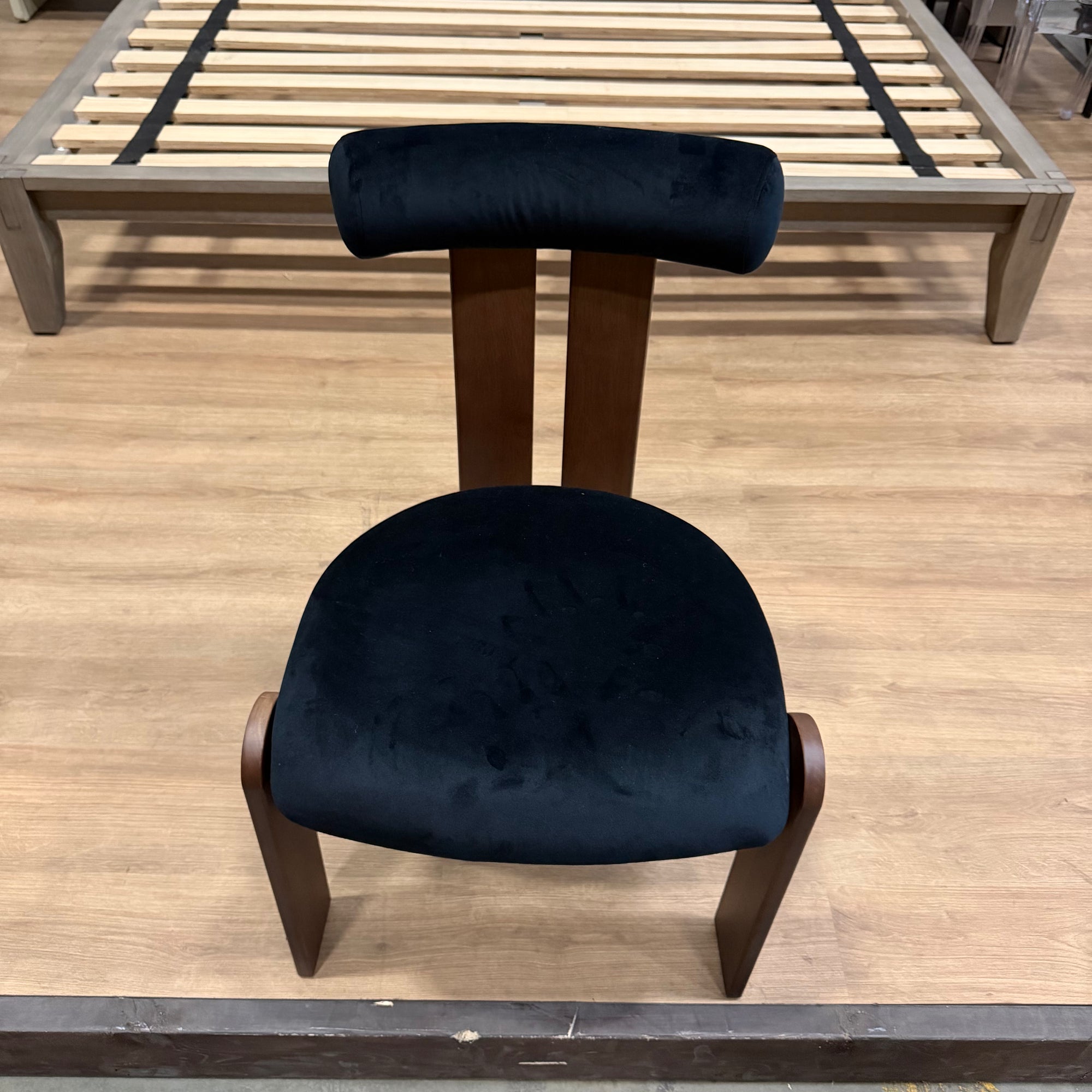 Tola Dining Chair - Plush Velvet: Black, Walnut Stain - FLOOR MODEL