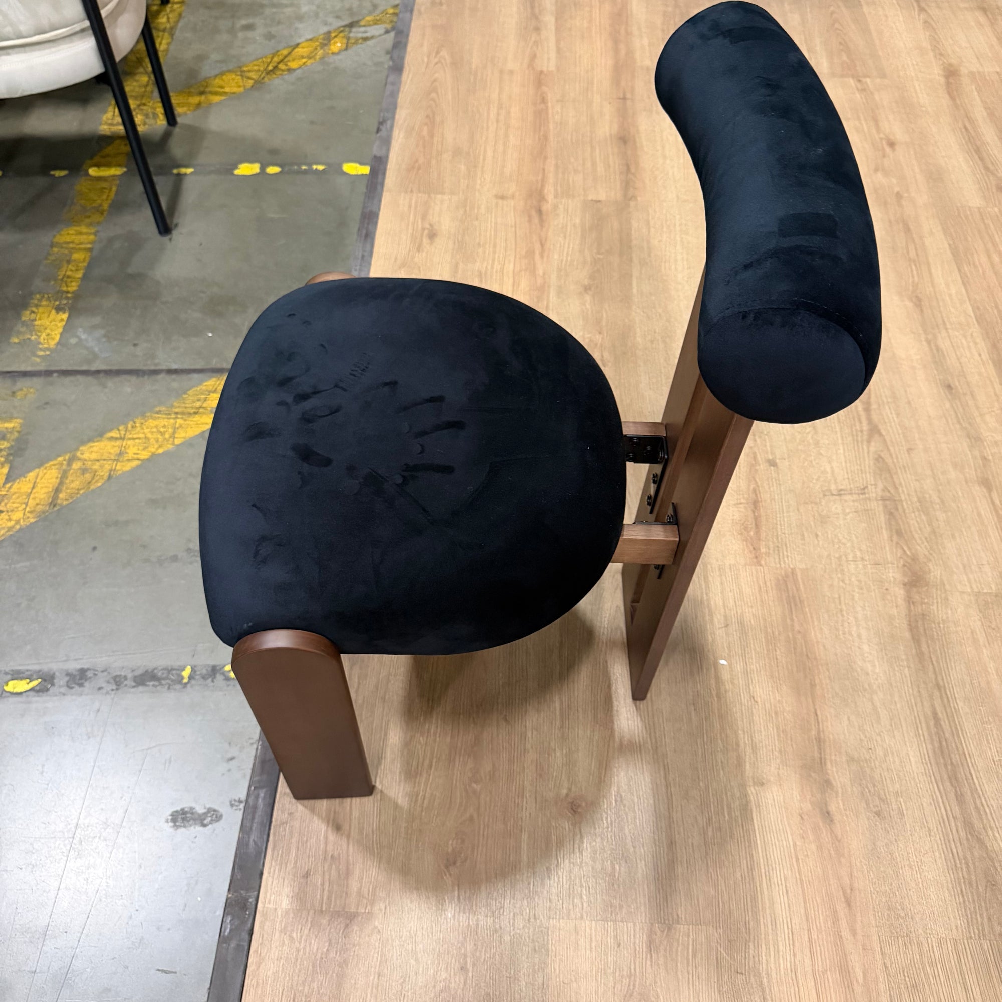 Tola Dining Chair - Plush Velvet: Black, Walnut Stain - FLOOR MODEL