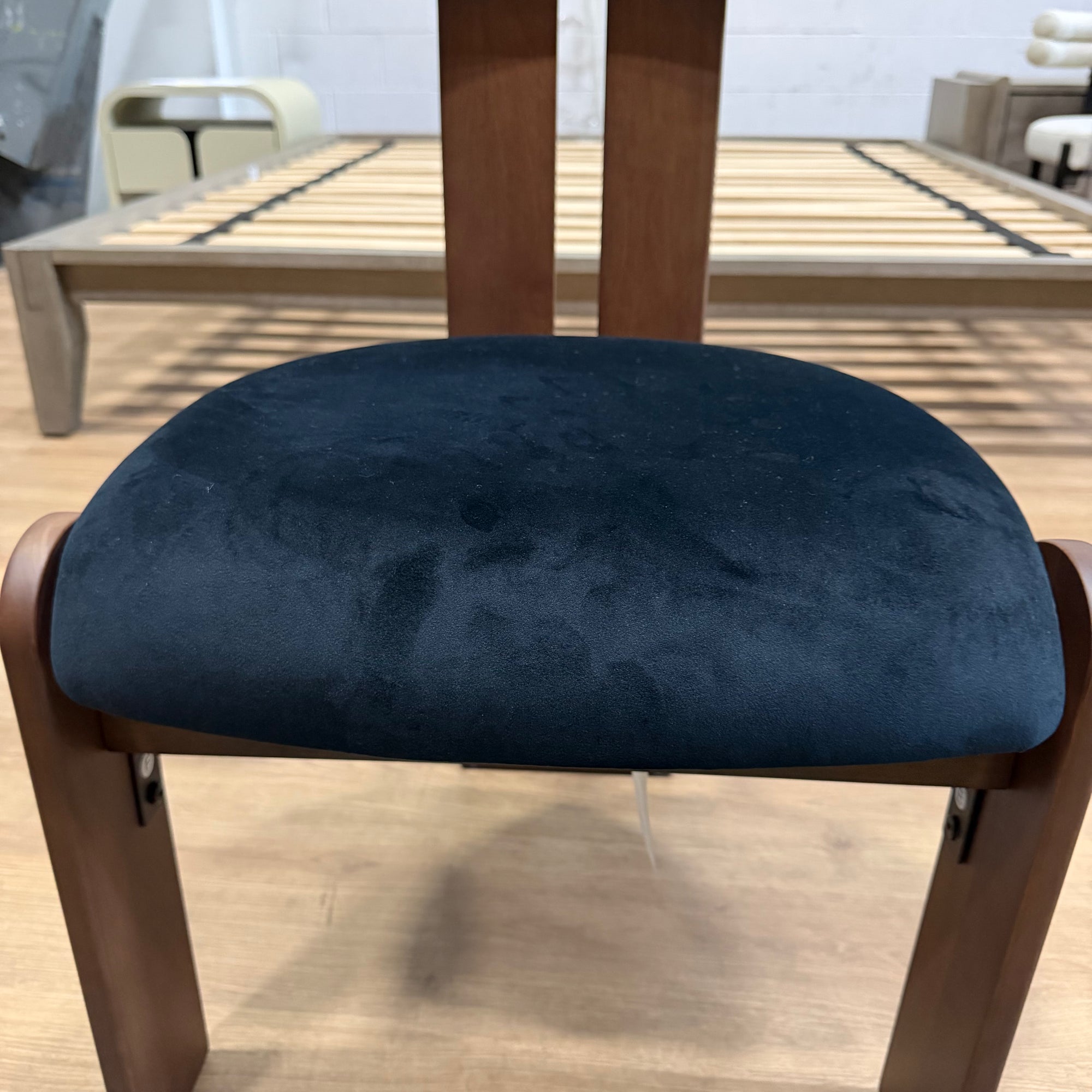 Tola Dining Chair - Plush Velvet: Black, Walnut Stain - FLOOR MODEL