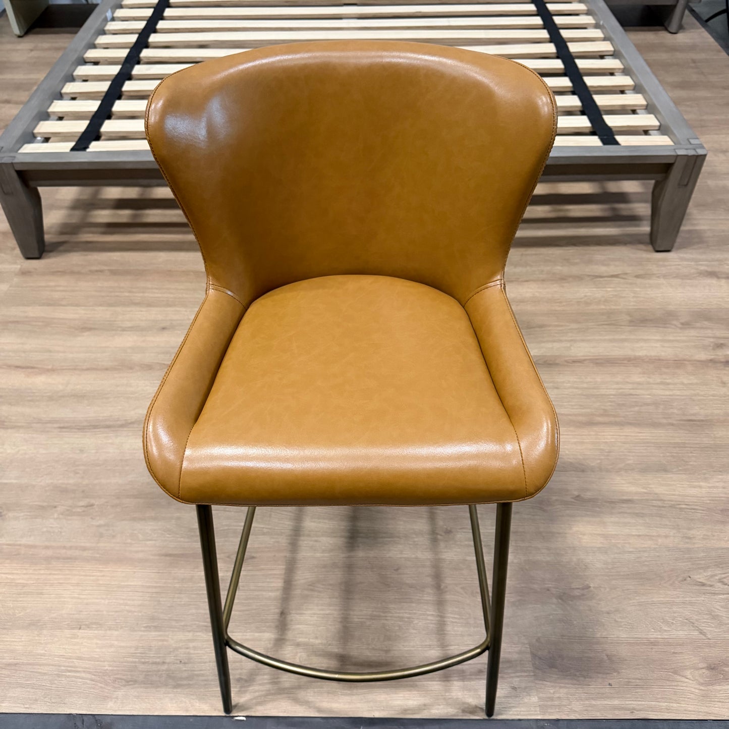Haven Counter Stool - Microfiber Leather: Amber, Antique Brushed Brass - FLOOR MODEL