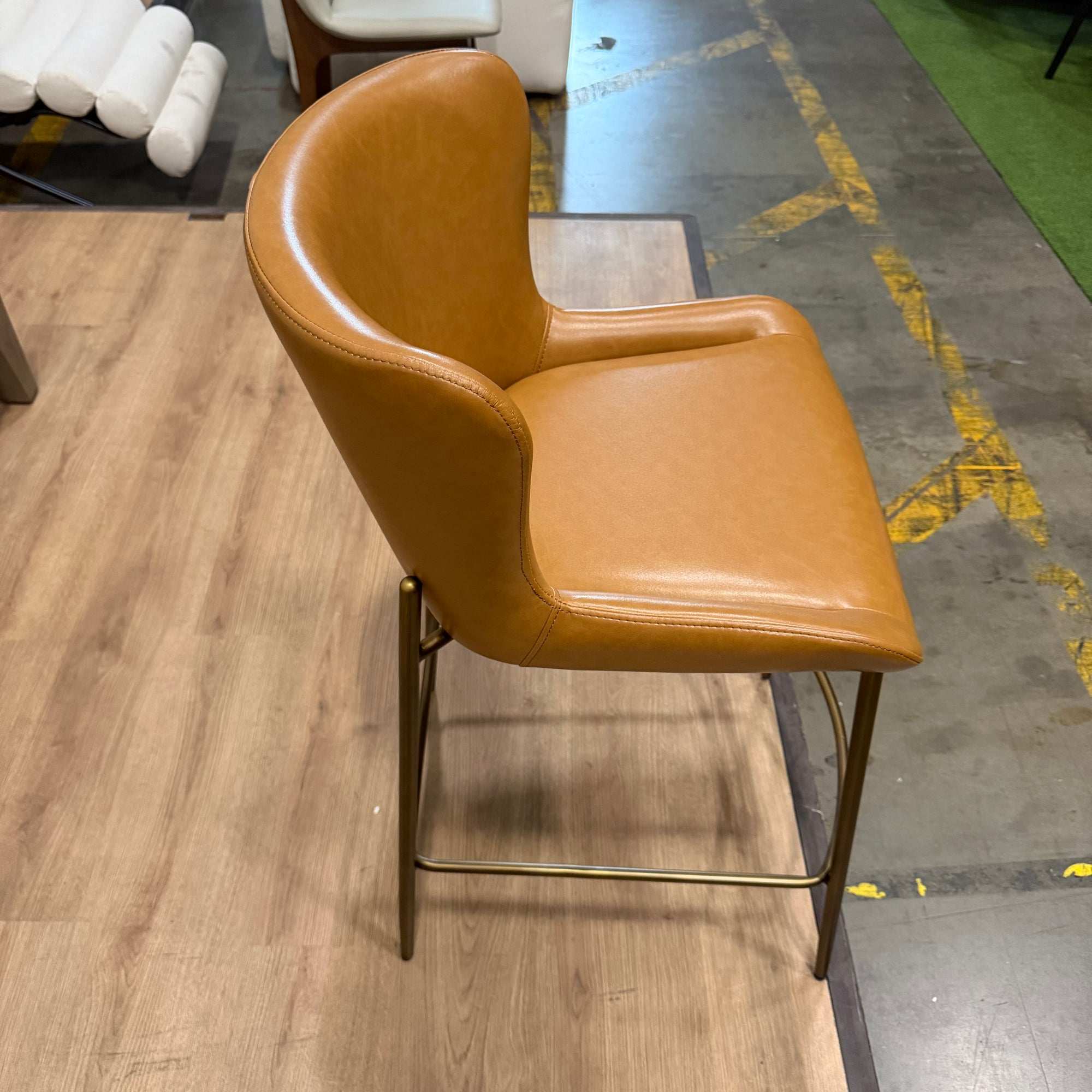 Haven Counter Stool - Microfiber Leather: Amber, Antique Brushed Brass - FLOOR MODEL