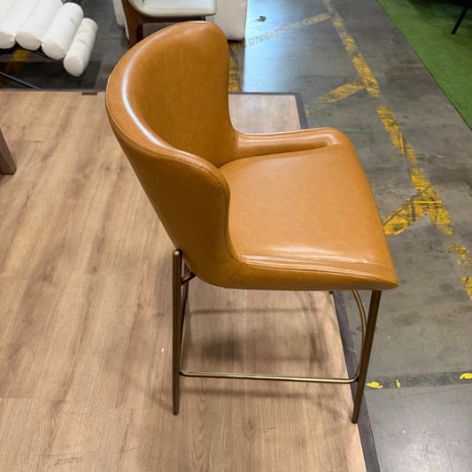 Haven Counter Stool - Microfiber Leather: Amber, Antique Brushed Brass