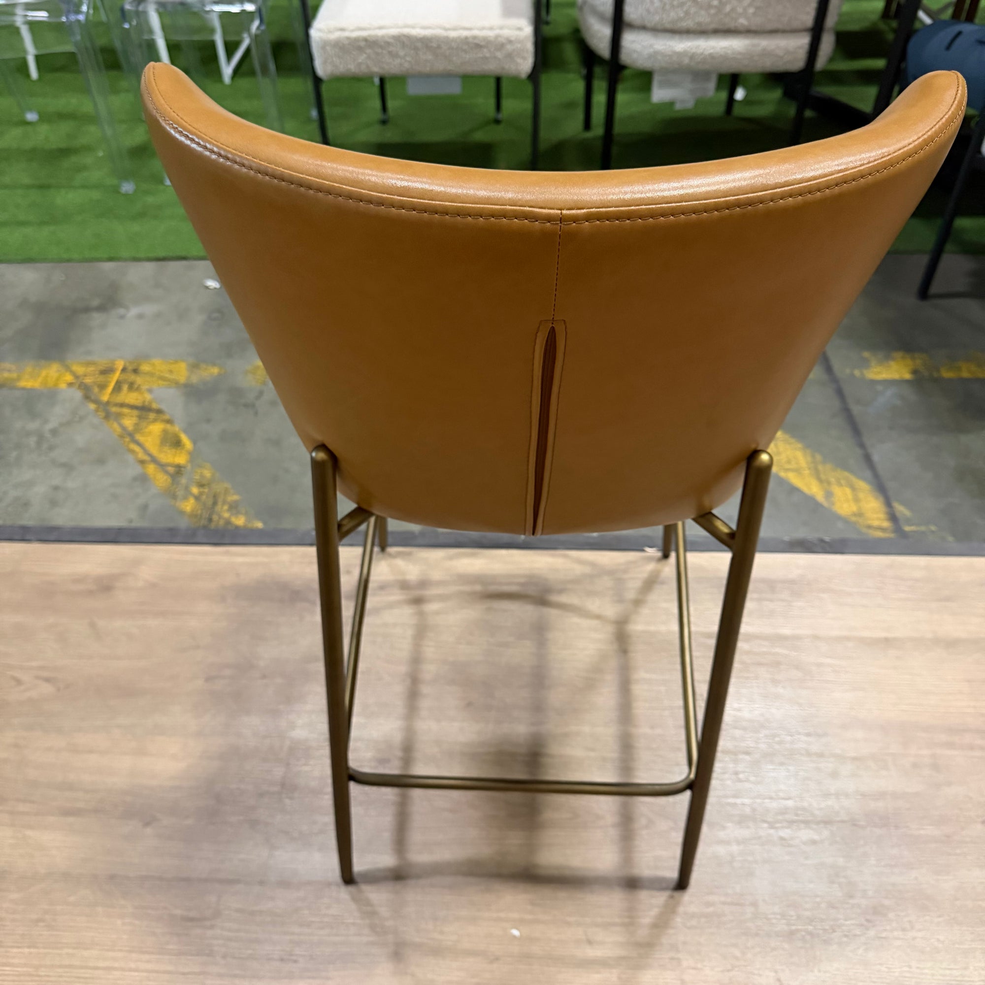 Haven Counter Stool - Microfiber Leather: Amber, Antique Brushed Brass - FLOOR MODEL