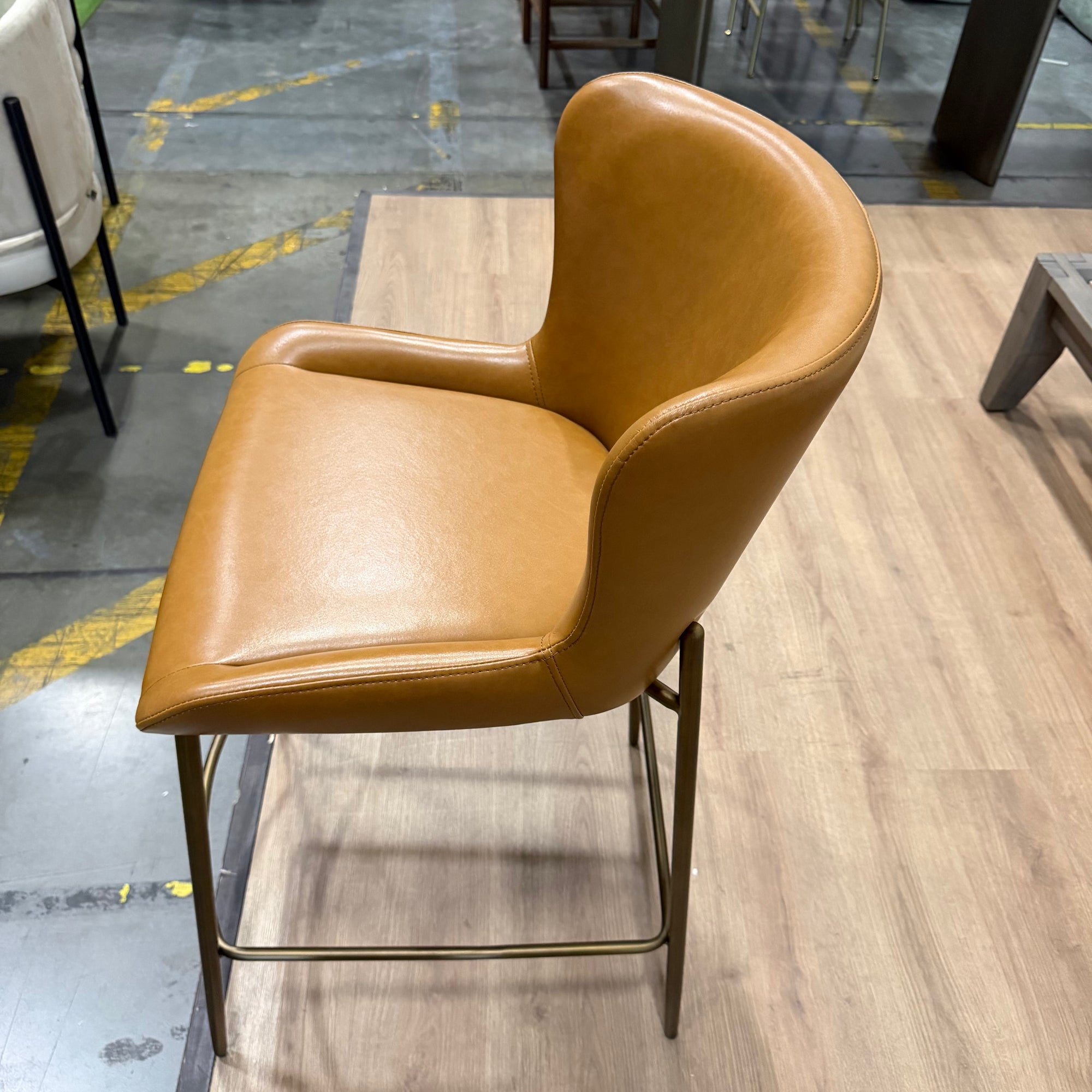 Haven Counter Stool - Microfiber Leather: Amber, Antique Brushed Brass - FLOOR MODEL