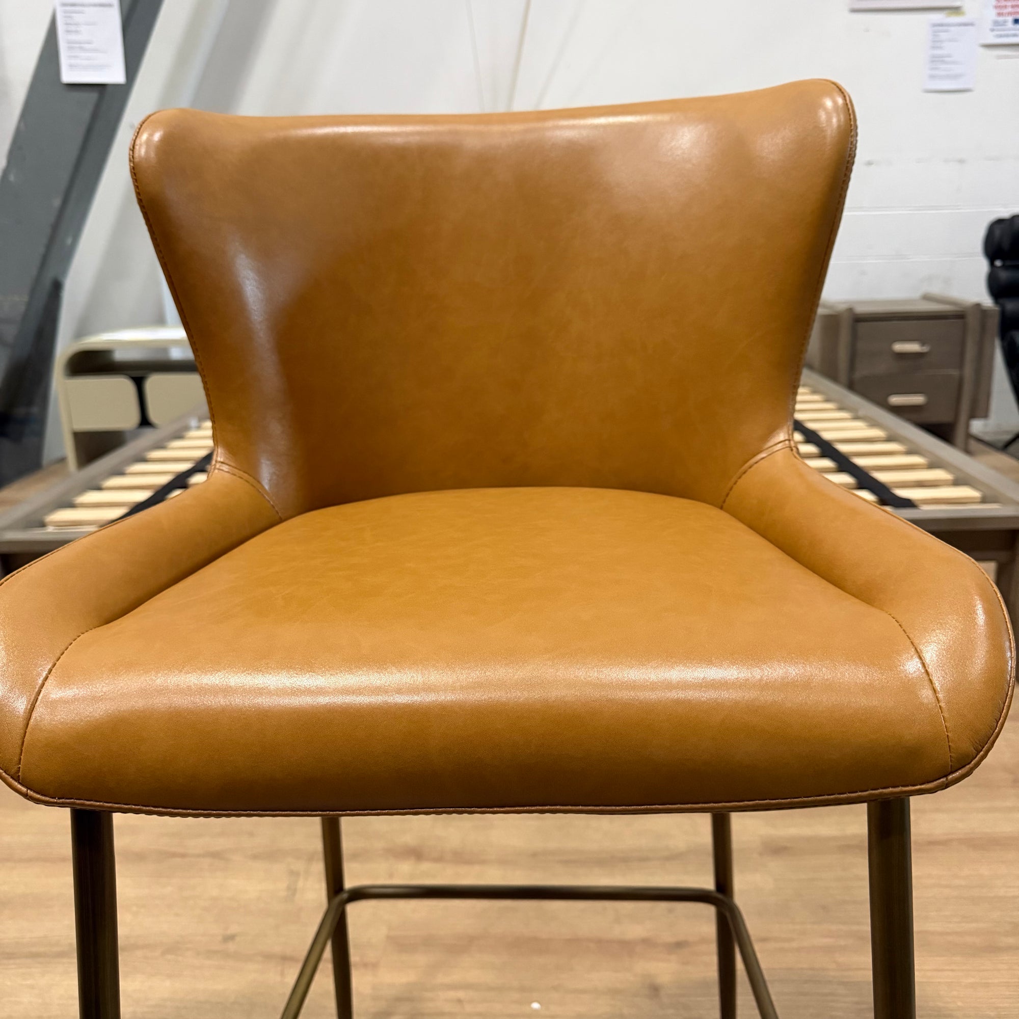 Haven Counter Stool - Microfiber Leather: Amber, Antique Brushed Brass - FLOOR MODEL