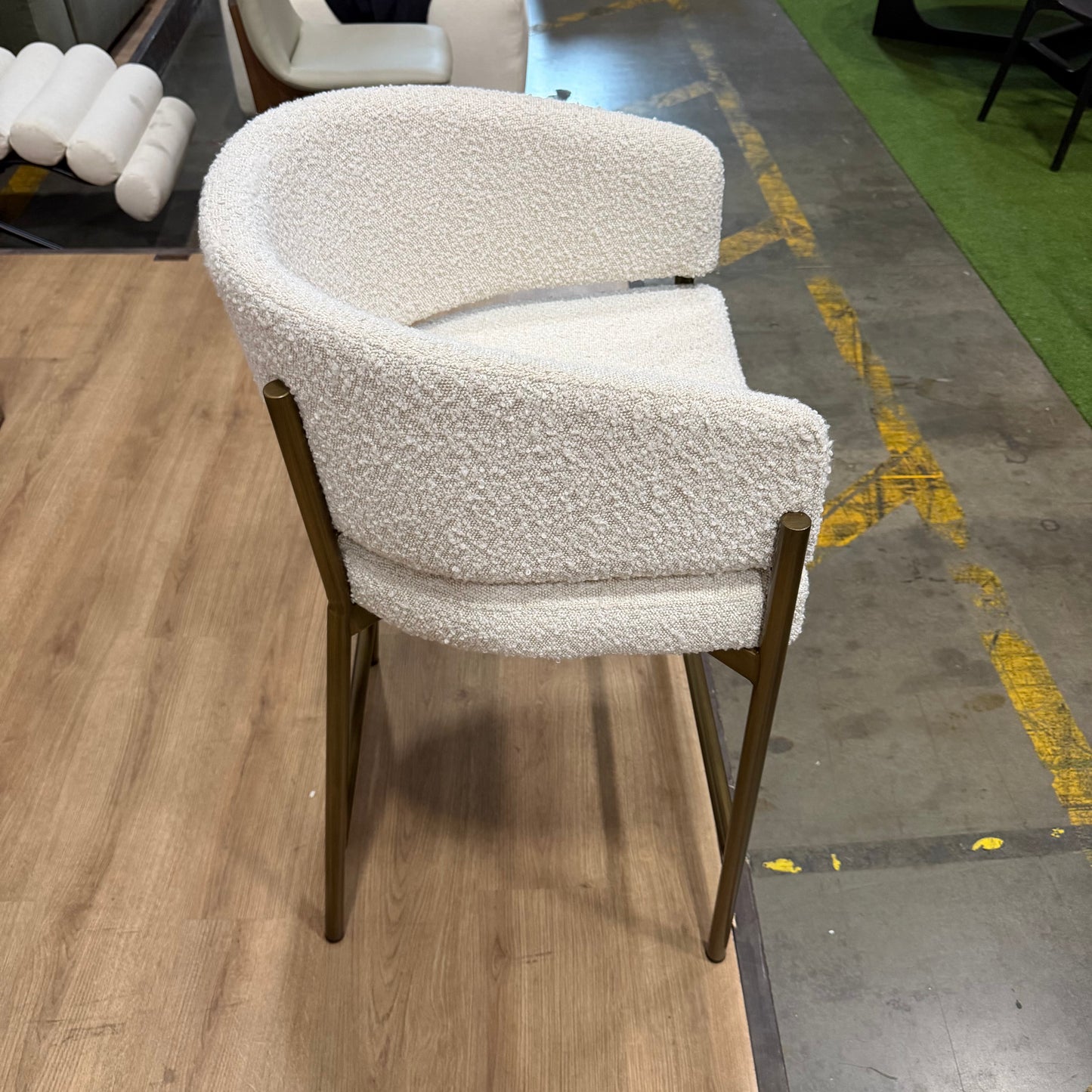 Solana Counter Stool - Chatou Boucle: Pearl, Antique Brushed Brass Base