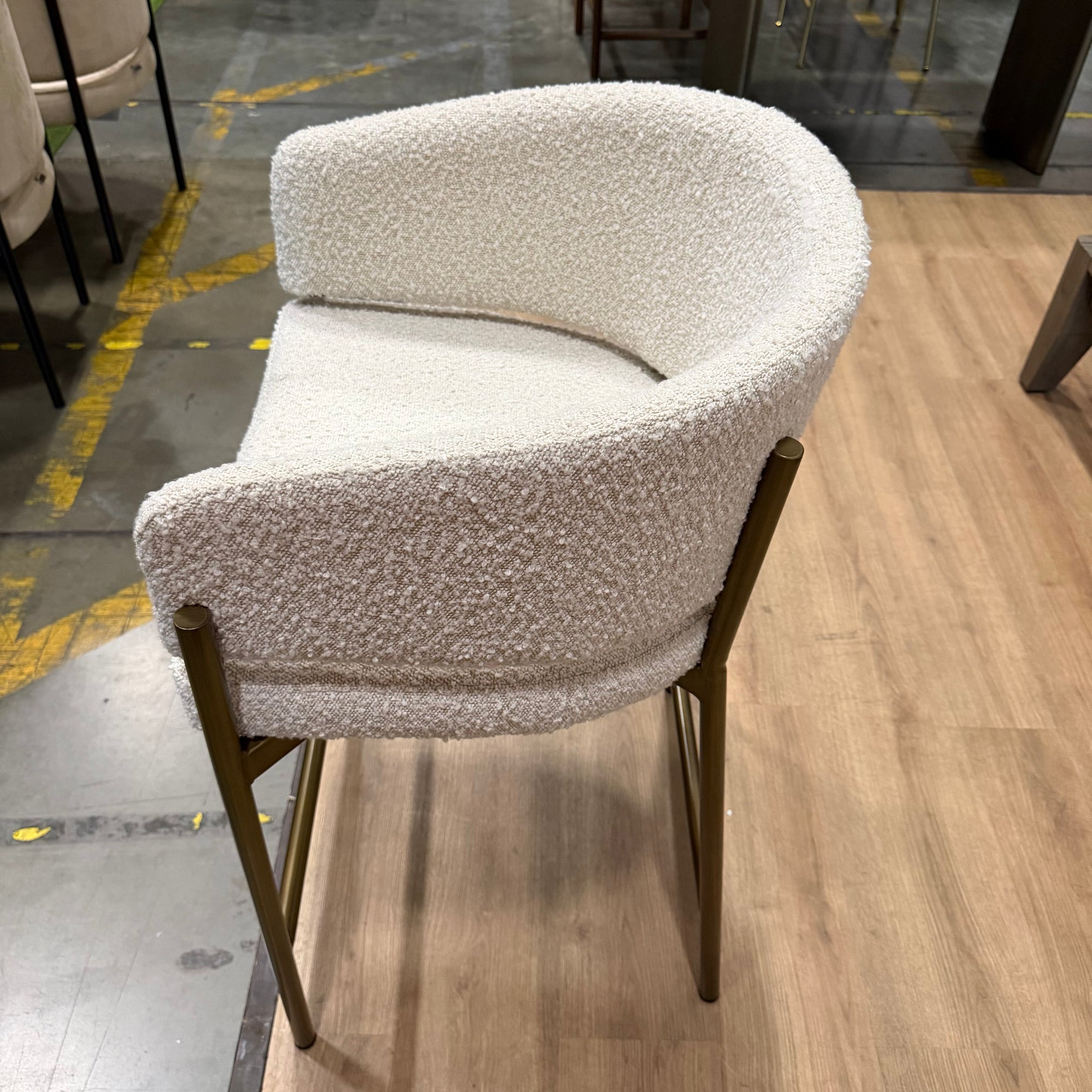 Solana Counter Stool - Chatou Boucle: Pearl, Antique Brushed Brass Base