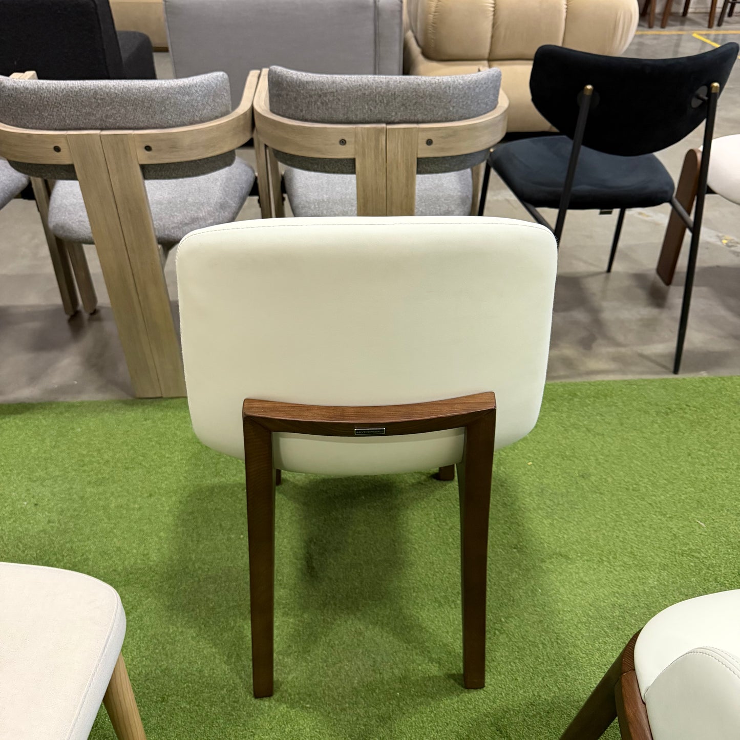Aubrey Side Chair - Microfiber Leather: Trento Eggshell, Walnut Stain