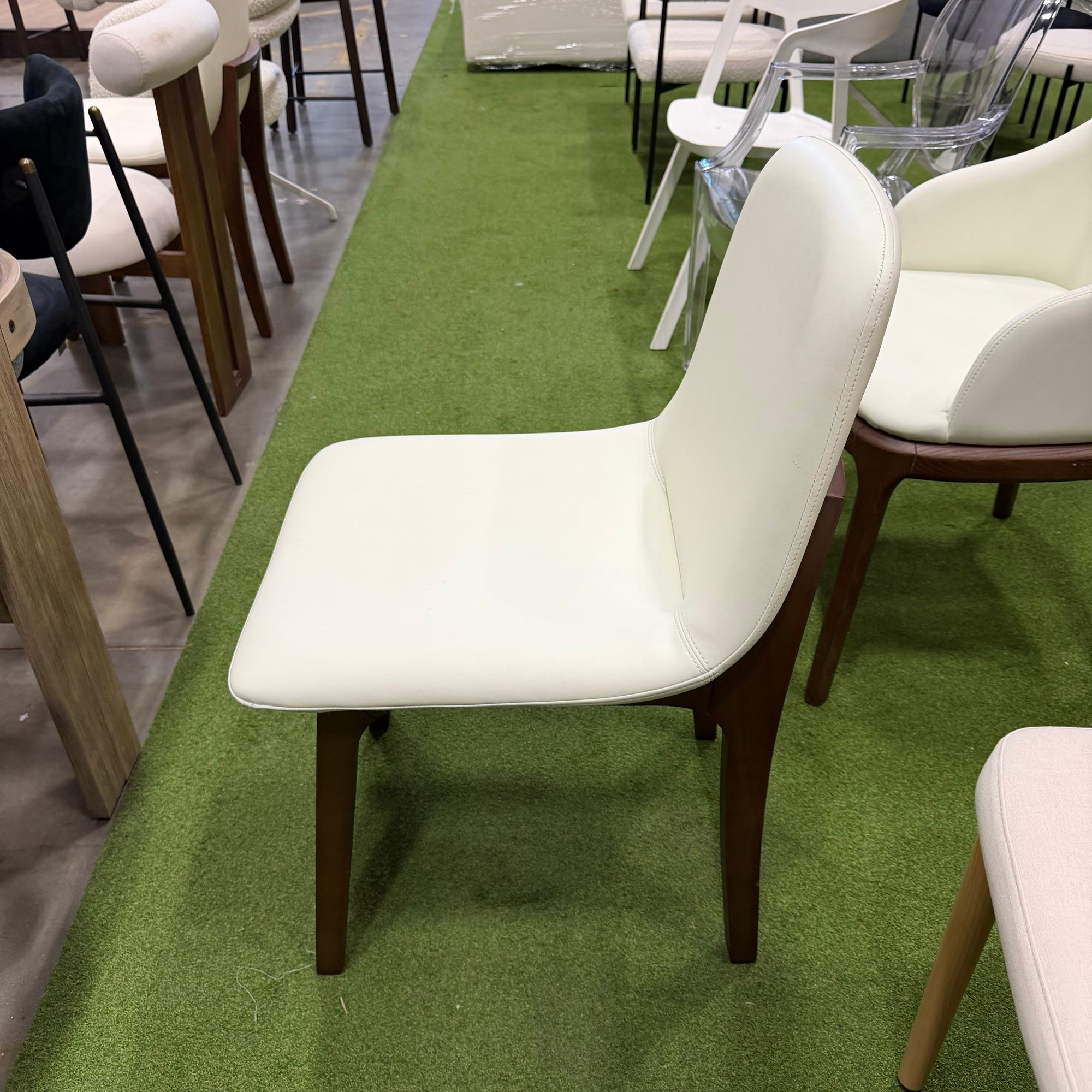 Aubrey Side Chair - Microfiber Leather: Trento Eggshell, Walnut Stain
